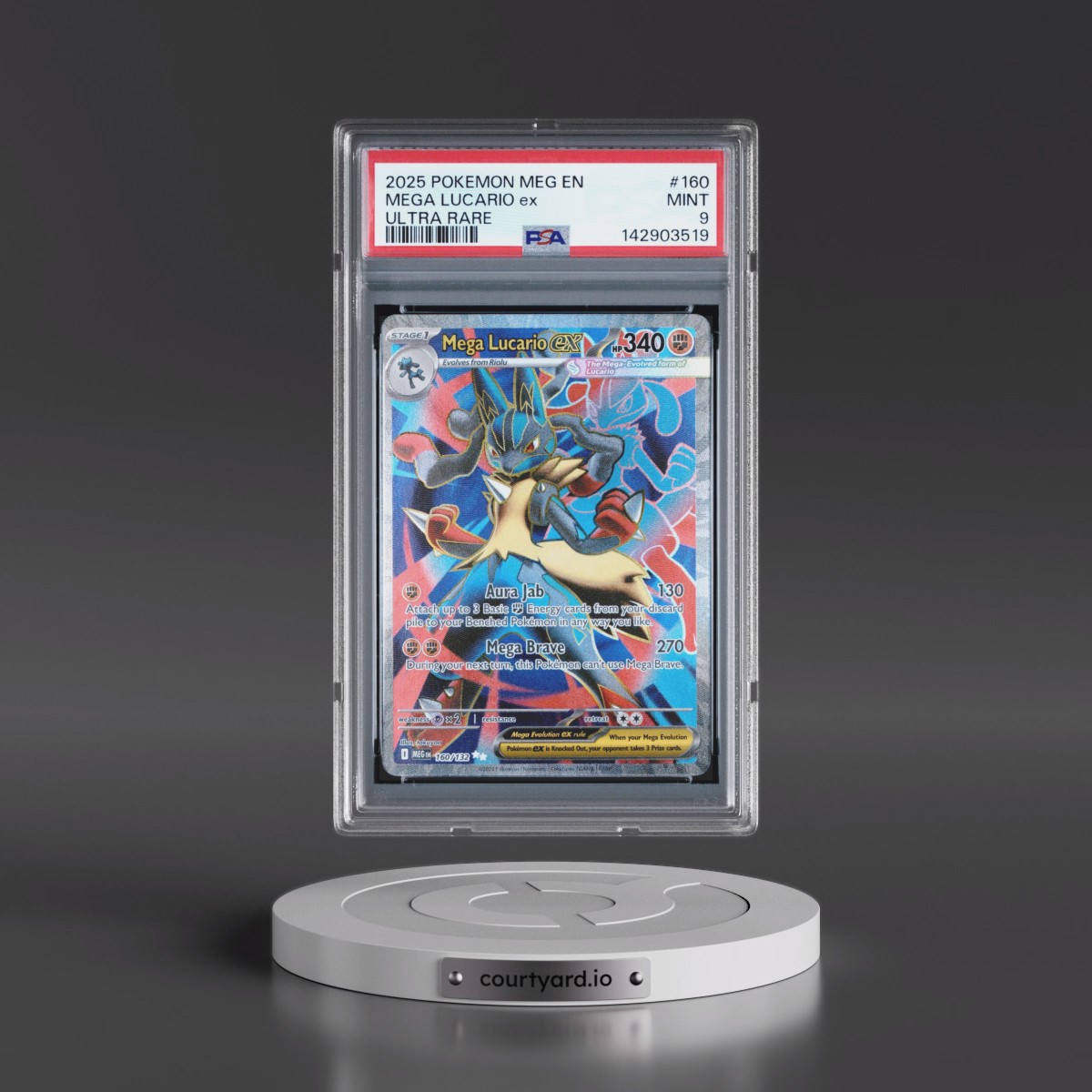 2025 Pokémon Meg EN-Mega Evolution #160 Mega Lucario EX - Holo Ultra Rare (PSA 9 MINT)