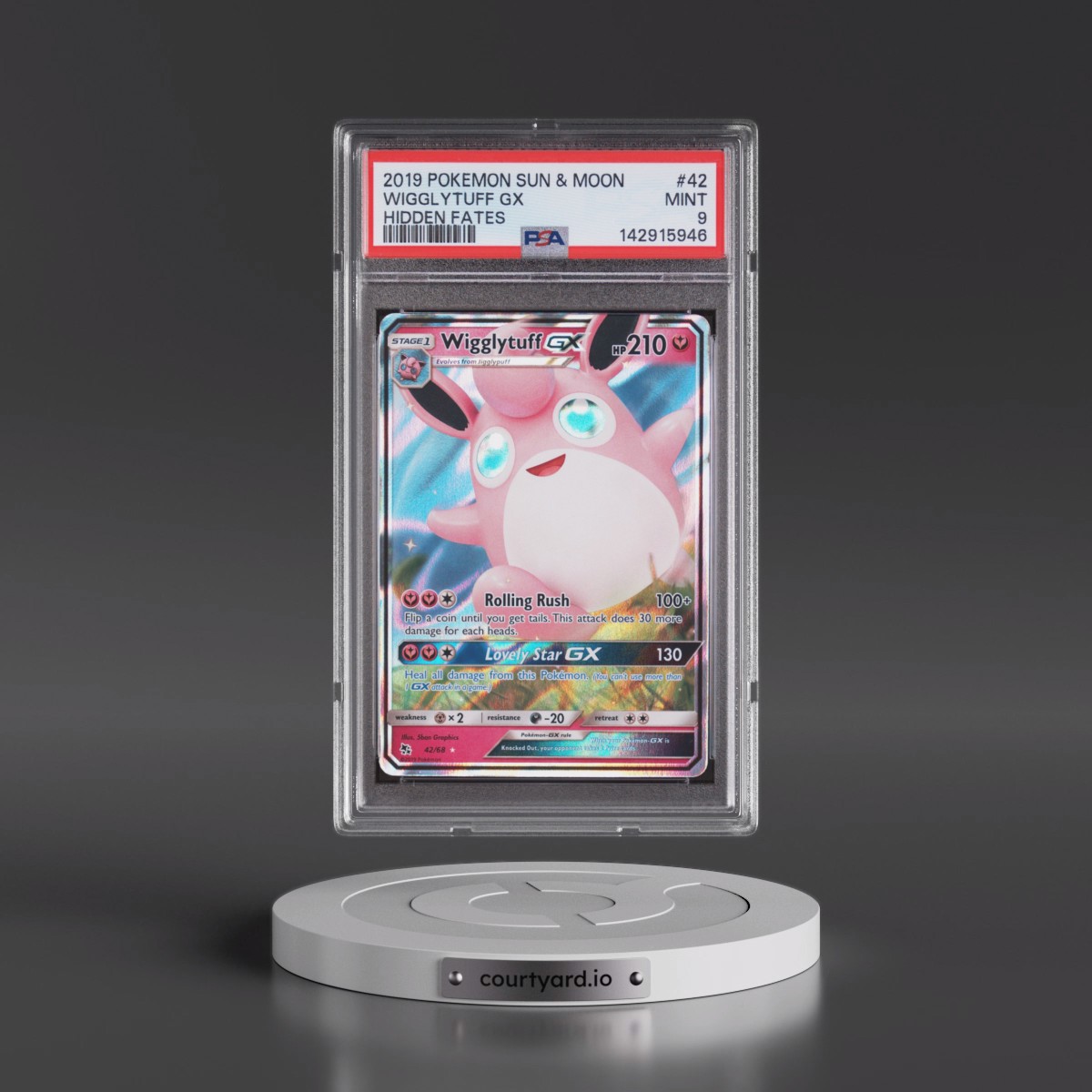 2019 Pokémon Sun & Moon Hidden Fates #42 Wigglytuff GX - Holo (PSA 9 MINT)