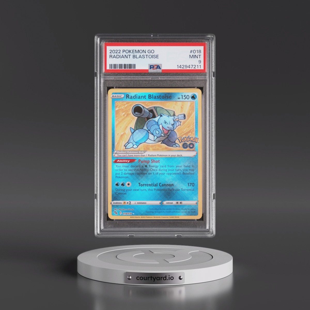 2022 Pokémon Go #018 Radiant Blastoise - Holo (PSA 9 MINT)