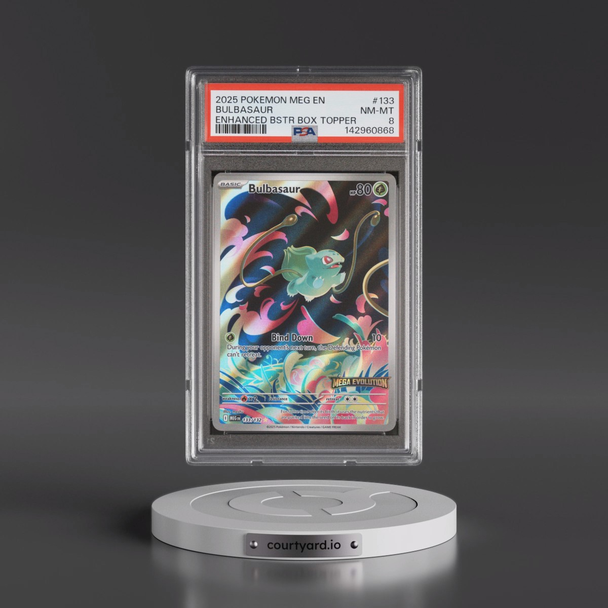 2025 Pokémon Meg EN-Mega Evolution #133 Bulbasaur - Enhanced Booster Box Topper (PSA 8 NM-MT)