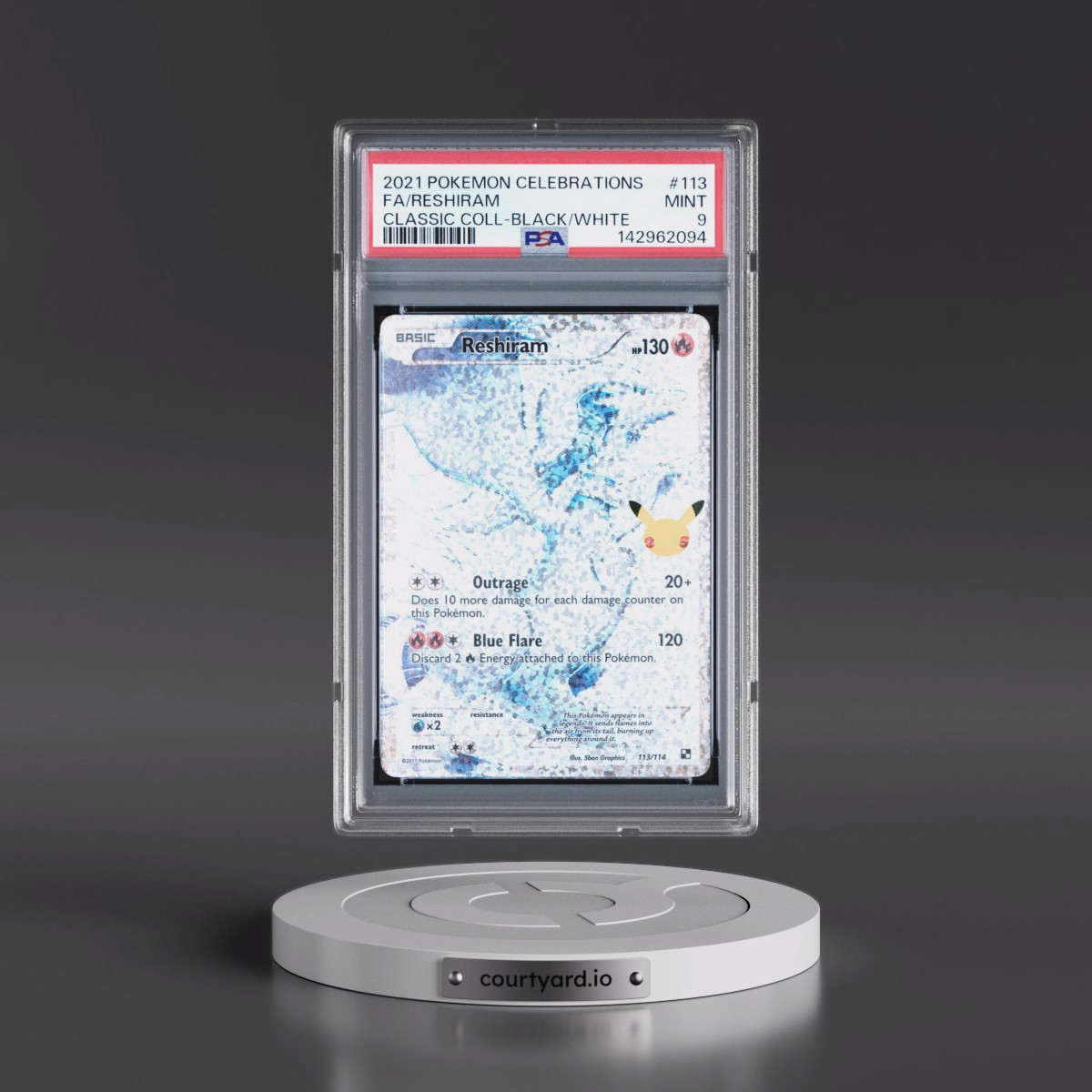 2021 Pokémon Celebrations Classic Collection #113 Reshiram - Full Art (PSA 9 MINT)