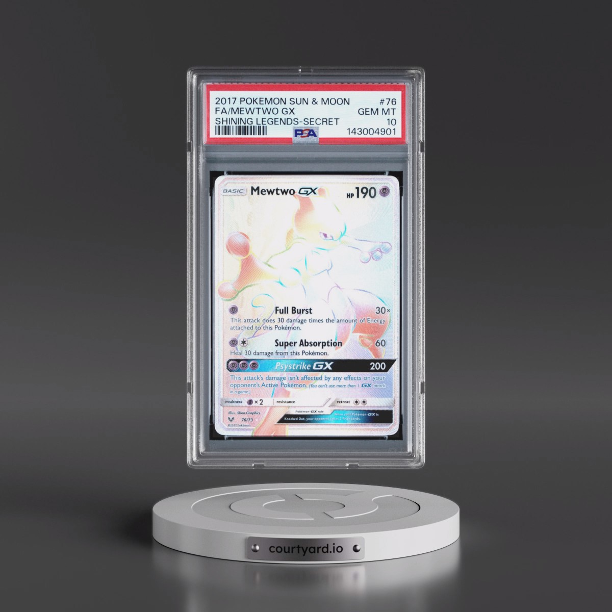 2017 Pokémon Sun & Moon Shining Legends Mewtwo GX - Holo Full Art Secret #76 PSA 10
