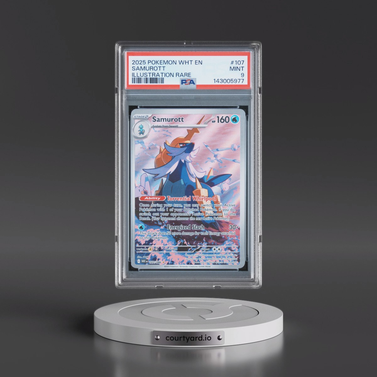 2025 Pokémon Wht EN-White Flare #107 Samurott - Illustration Rare (PSA 9 MINT)