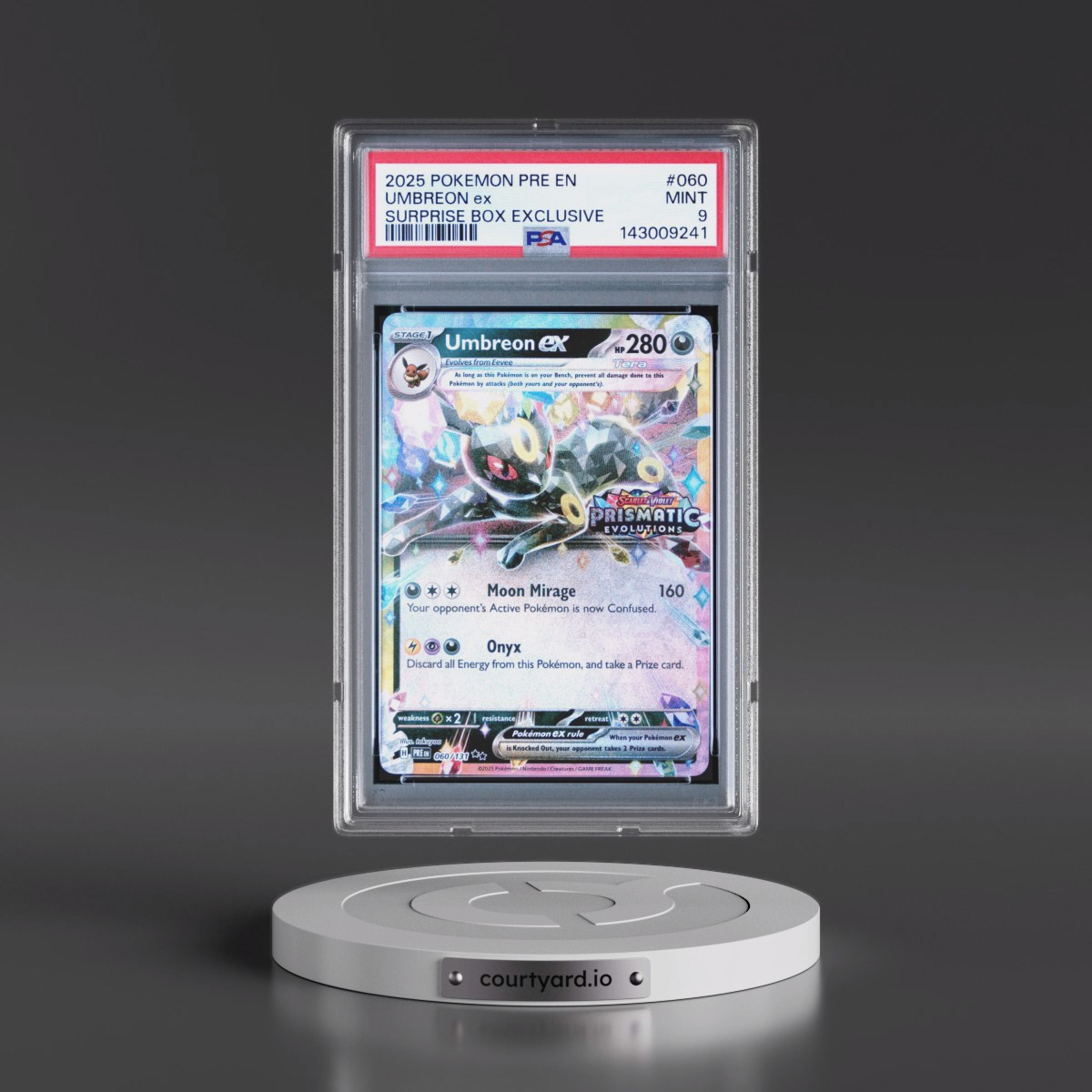 2025 Pokémon Pre EN-Prismatic Evolutions #060 Umbreon EX - Holo Surprise Box Exclusive (PSA 9 MINT)