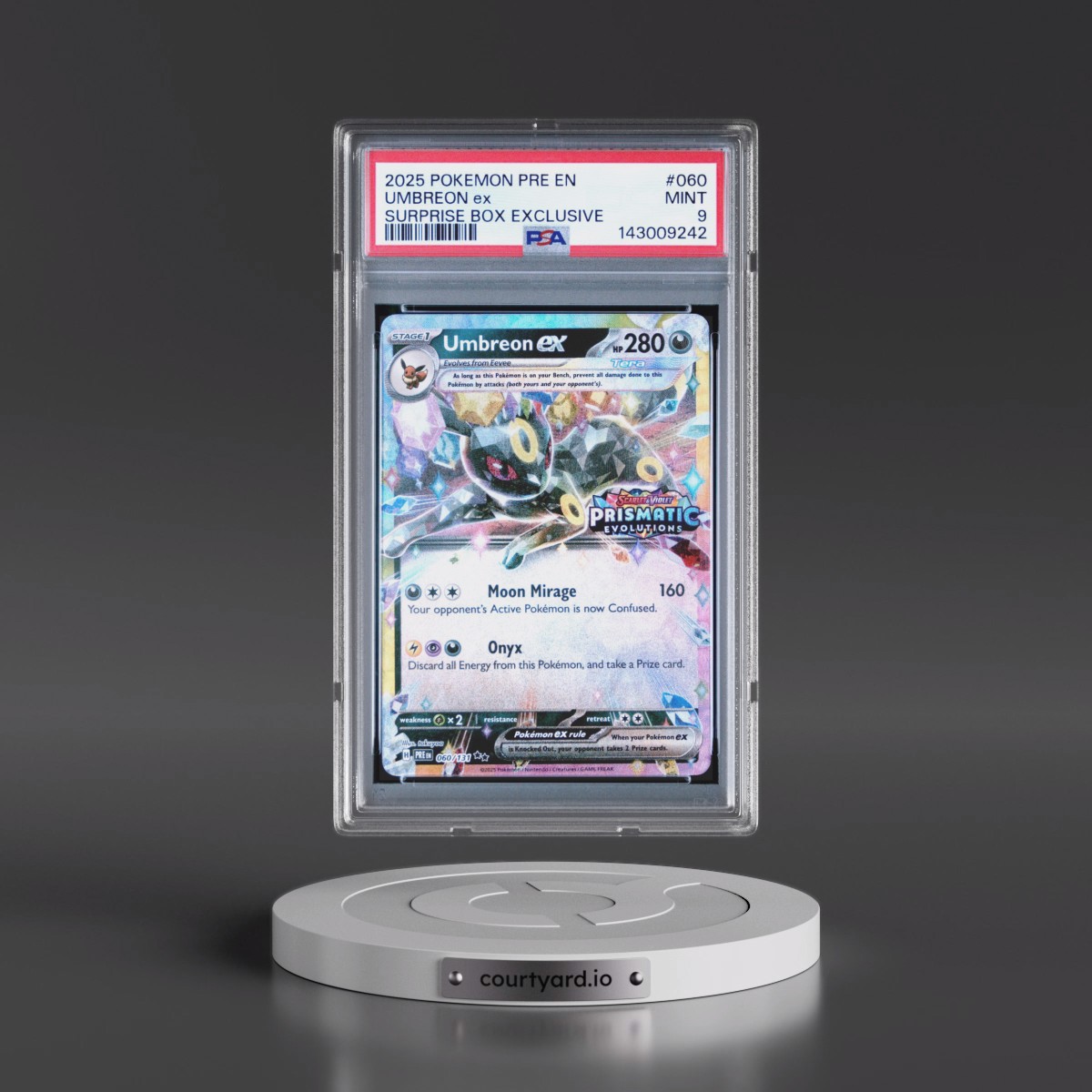 2025 Pokémon Pre EN-Prismatic Evolutions #060 Umbreon EX - Holo Surprise Box Exclusive (PSA 9 MINT)