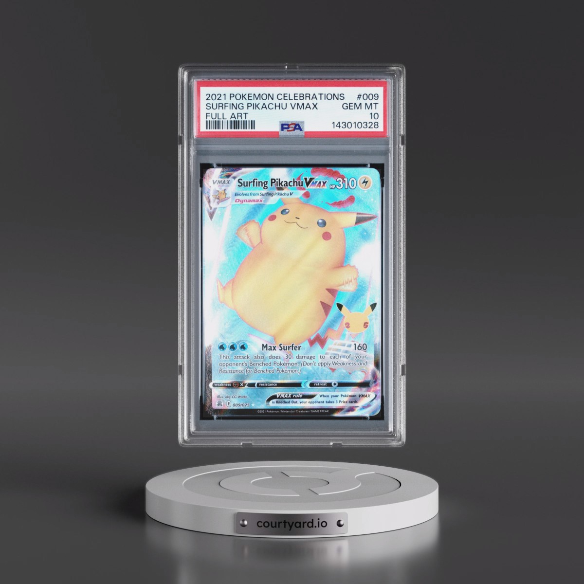 2021 Pokémon Celebrations #009 Surfing Pikachu Vmax - Full Art (PSA 10 GEM MINT)