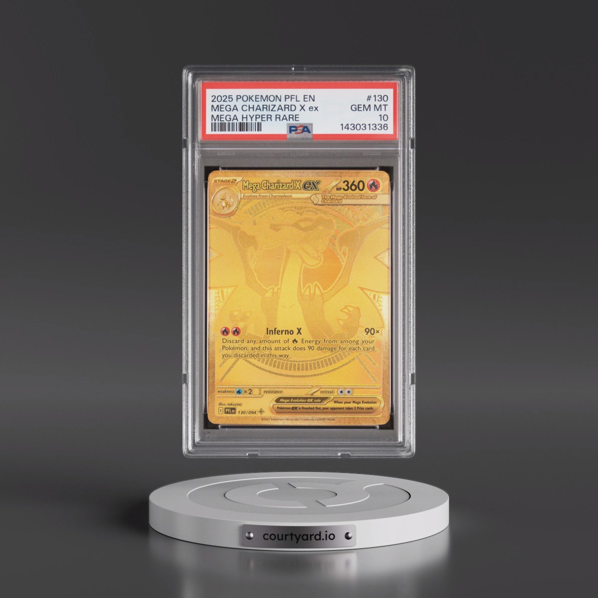 2025 Pokémon Pfl EN-Phantasmal Flames #130 Mega Charizard X EX - Holo Mega Hyper Rare (PSA 10 GEM MINT)
