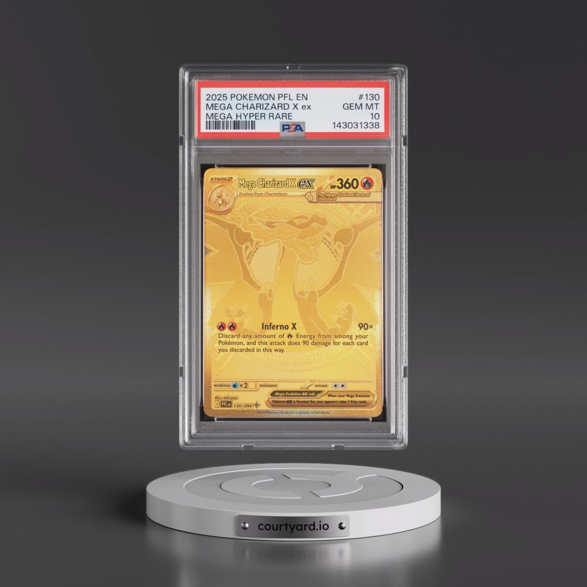 2025 Pokémon Pfl EN-Phantasmal Flames #130 Mega Charizard X EX - Holo Mega Hyper Rare (PSA 10 GEM MINT)