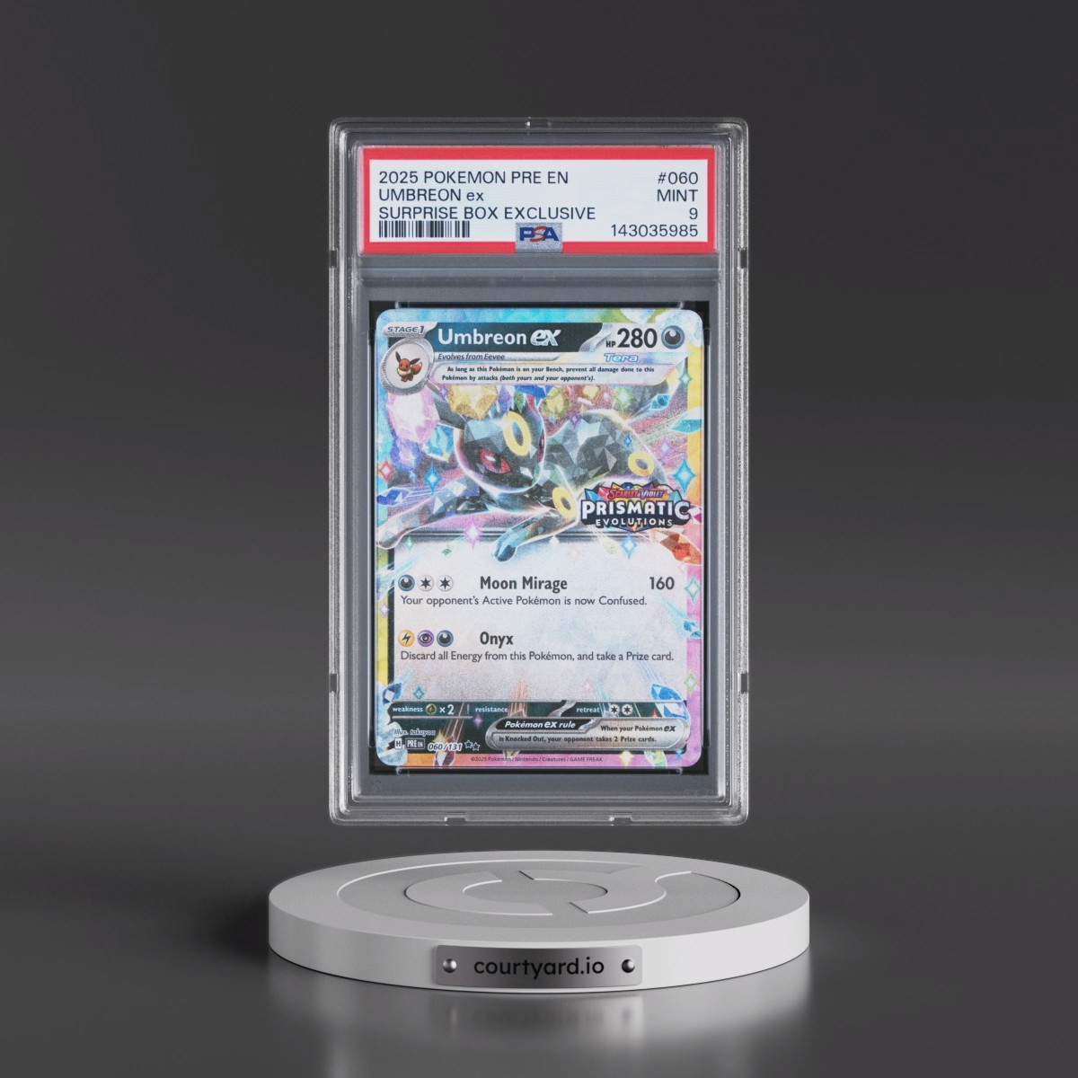 2025 Pokémon Pre EN-Prismatic Evolutions #060 Umbreon EX - Holo Surprise Box Exclusive (PSA 9 MINT)