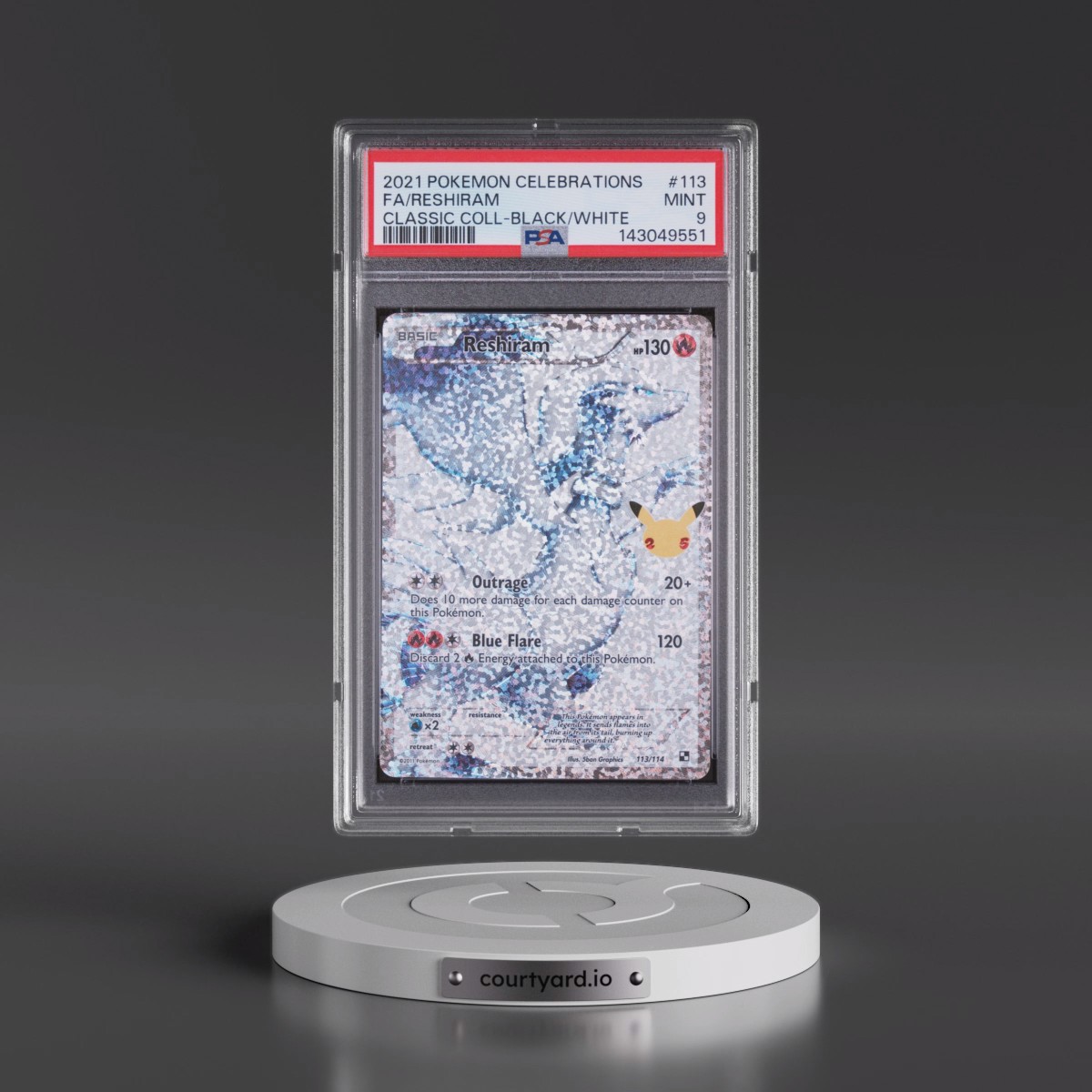2021 Pokémon Celebrations Classic Collection #113 Reshiram - Full Art (PSA 9 MINT)
