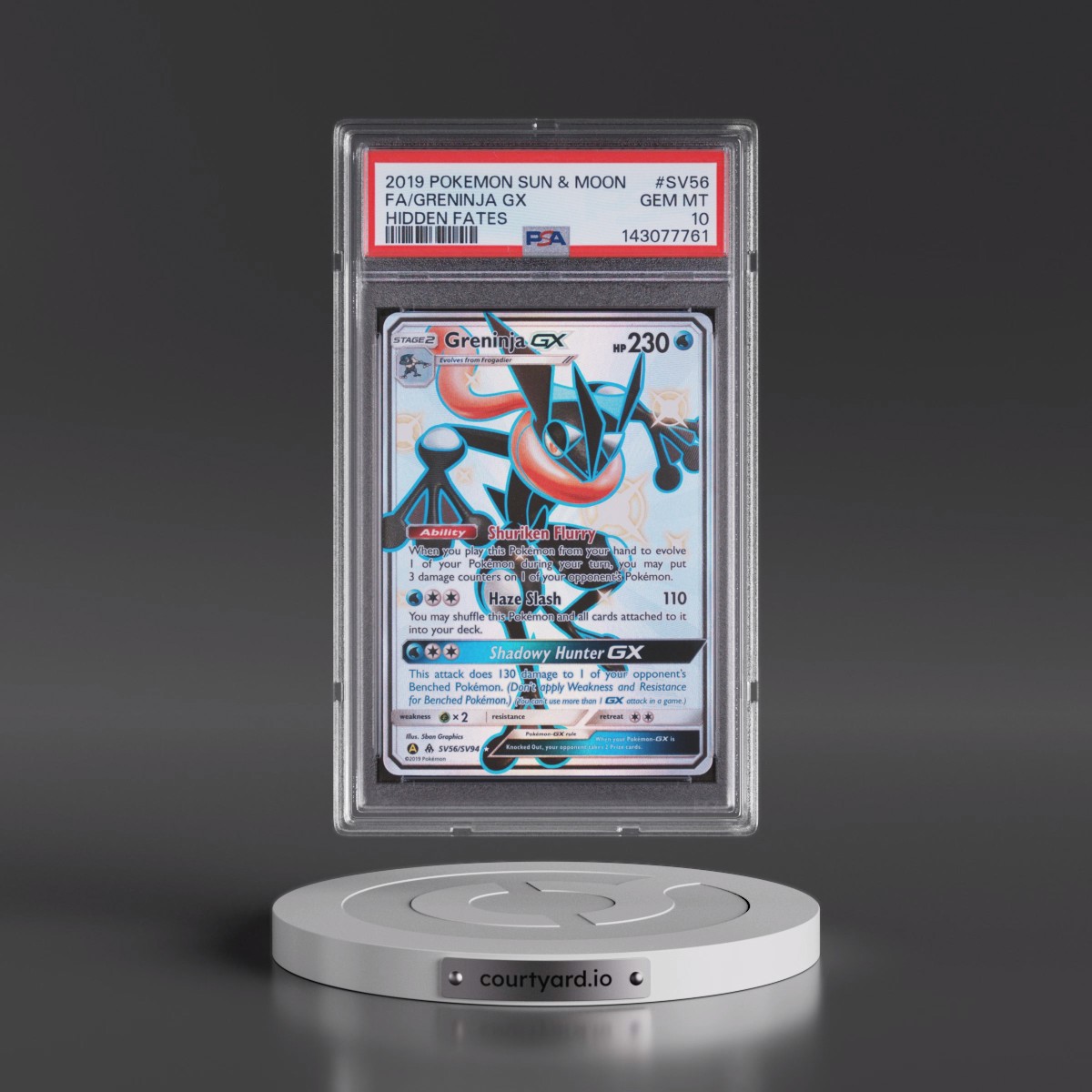 2019 Pokémon Sun & Moon Hidden Fates #SV56 Greninja GX - Holo Full Art (PSA 10 GEM MINT)
