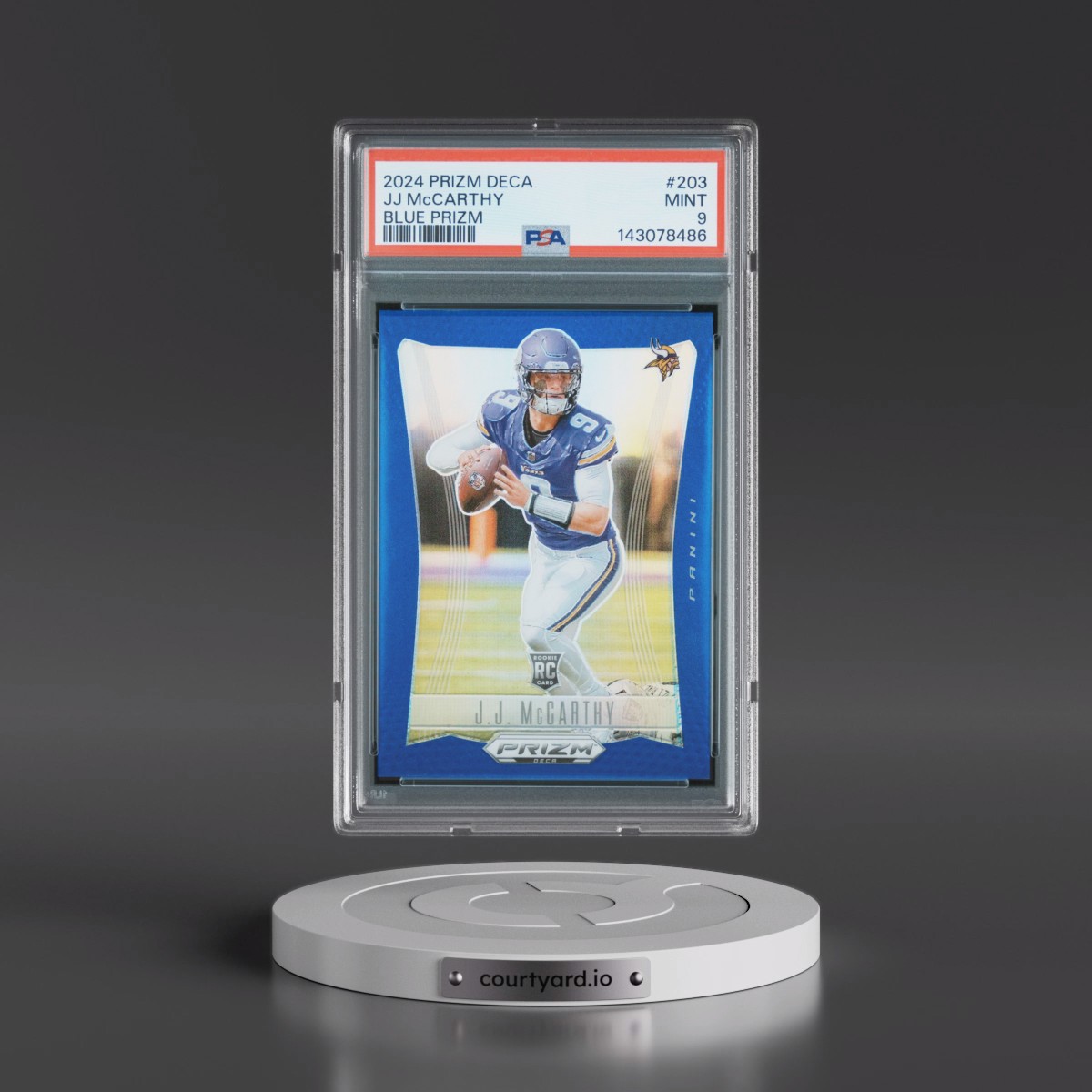 2024 Panini Prizm Deca #203 JJ McCarthy - Blue Prizm (PSA 9 MINT)