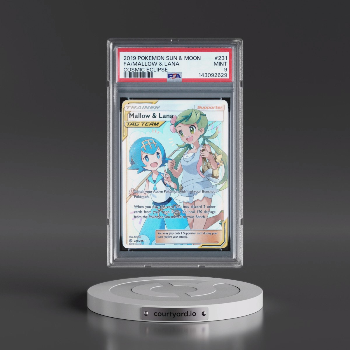 2019 Pokémon Sun & Moon Cosmic Eclipse #231 Mallow & Lana - Full Art (PSA 9 MINT)
