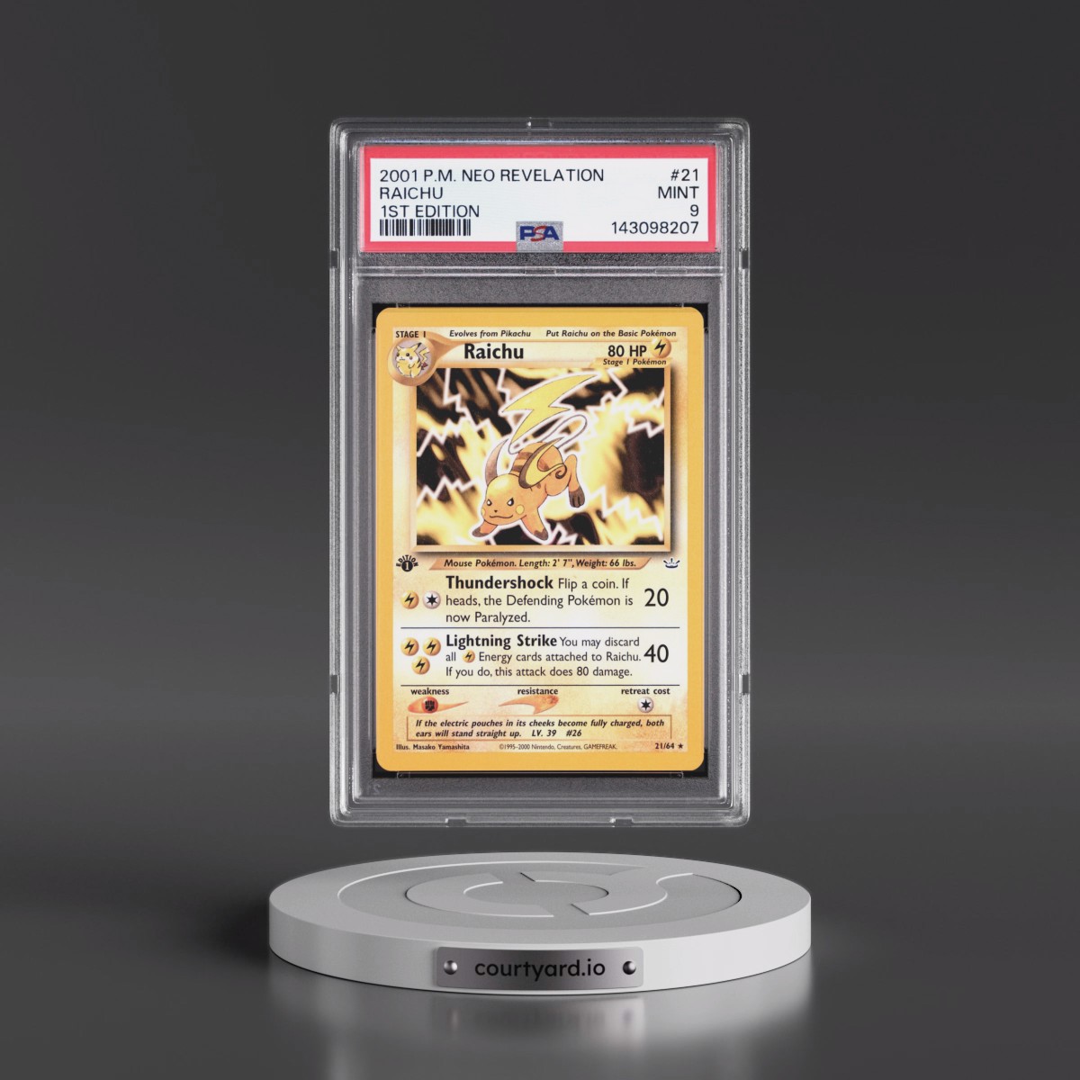 2001 Pokémon Neo Revelation #21 Raichu - 1st Edition (PSA 9 MINT)