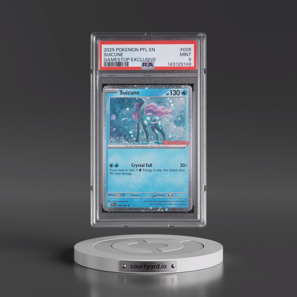 2025 Pokémon Pfl EN-Phantasmal Flames #026 Suicune - Gamestop Exclusive (PSA 9 MINT)