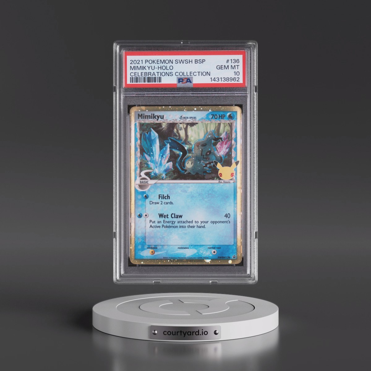 2021 Pokémon Swsh Black Star Promo #136 Mimikyu - Holo Celebrations Collection (PSA 10 GEM MINT)