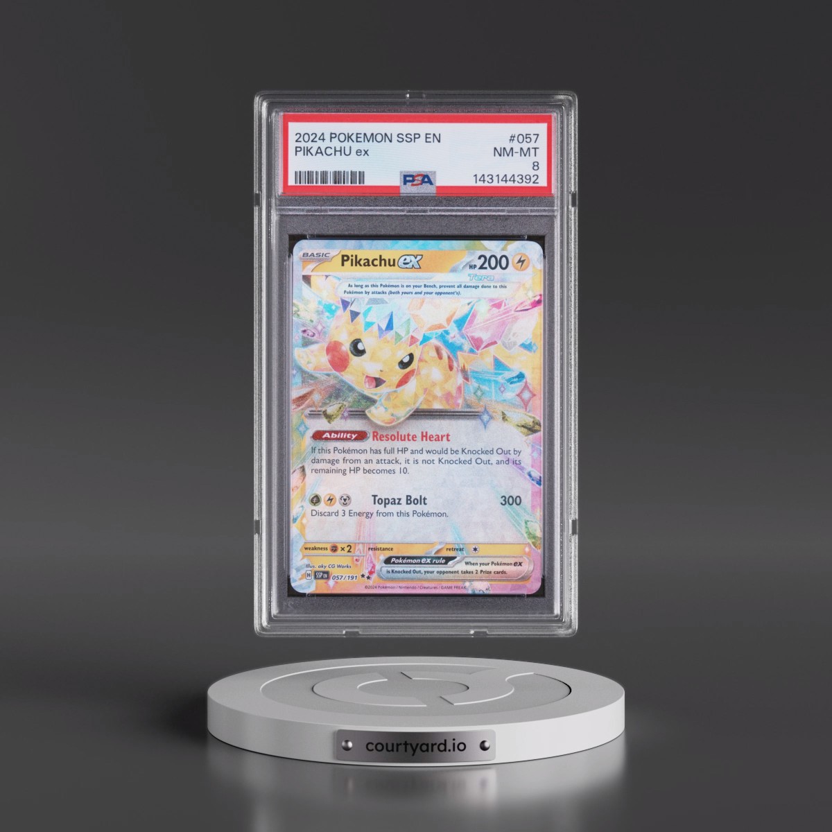 2024 Pokémon Ssp EN-Surging Sparks #057 Pikachu EX - Holo (PSA 8 NM-MT)