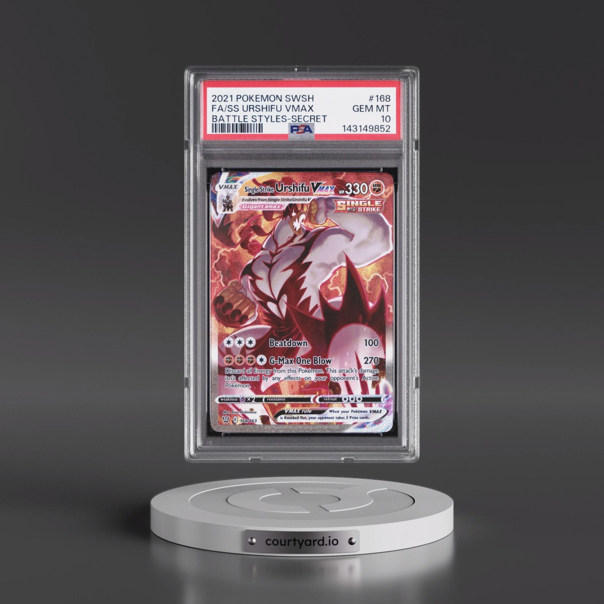 2021 Pokémon Sword & Shield Battle Styles #168 Single Strike Urshifu Vmax - Full Art Secret (PSA 10 GEM MINT)