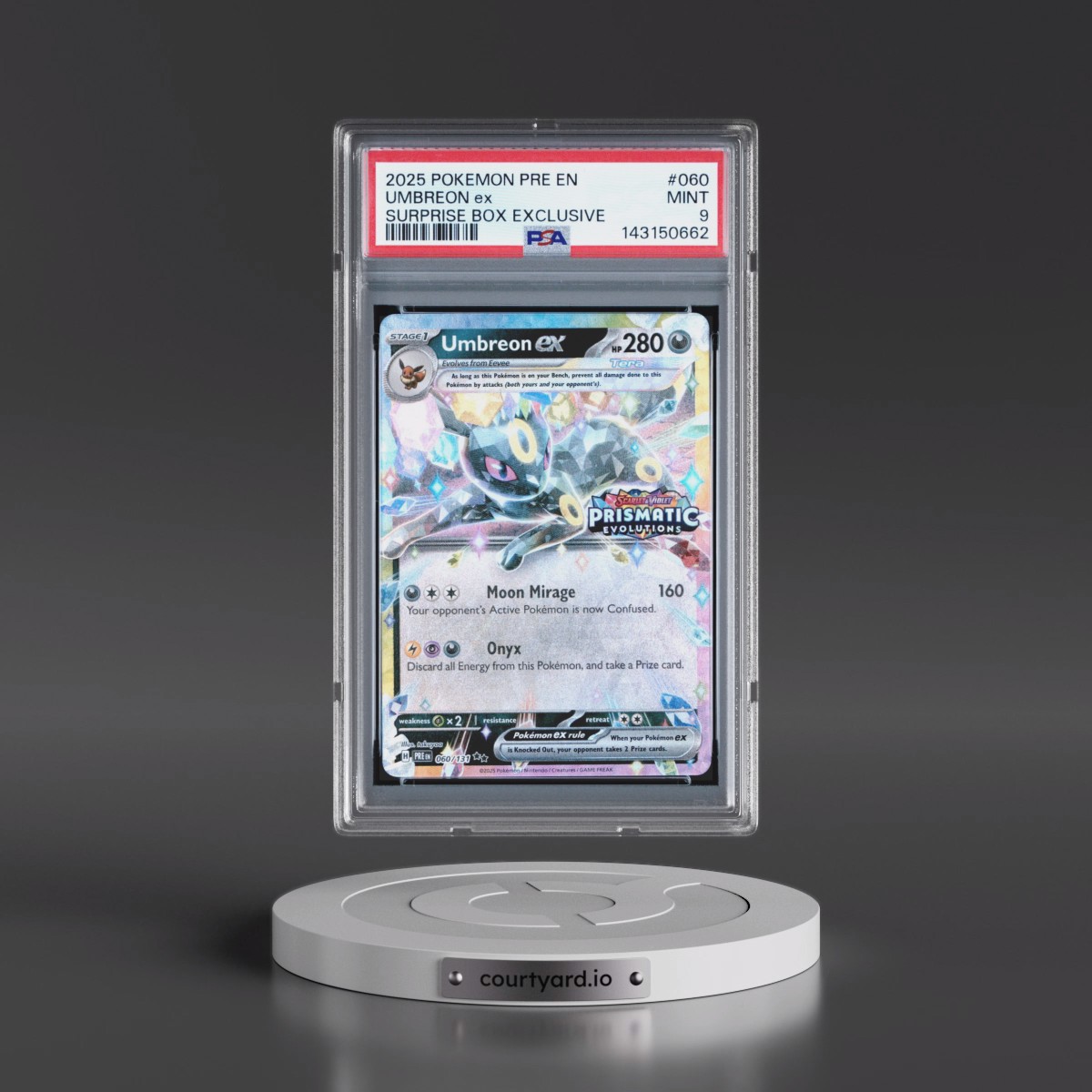 2025 Pokémon Pre EN-Prismatic Evolutions #060 Umbreon EX - Holo Surprise Box Exclusive (PSA 9 MINT)