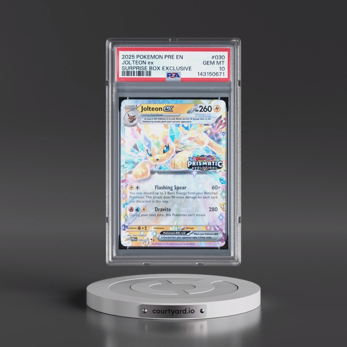 2025 Pokémon Pre EN-Prismatic Evolutions #030 Jolteon EX - Holo Surprise Box Exclusive (PSA 10 GEM MINT)
