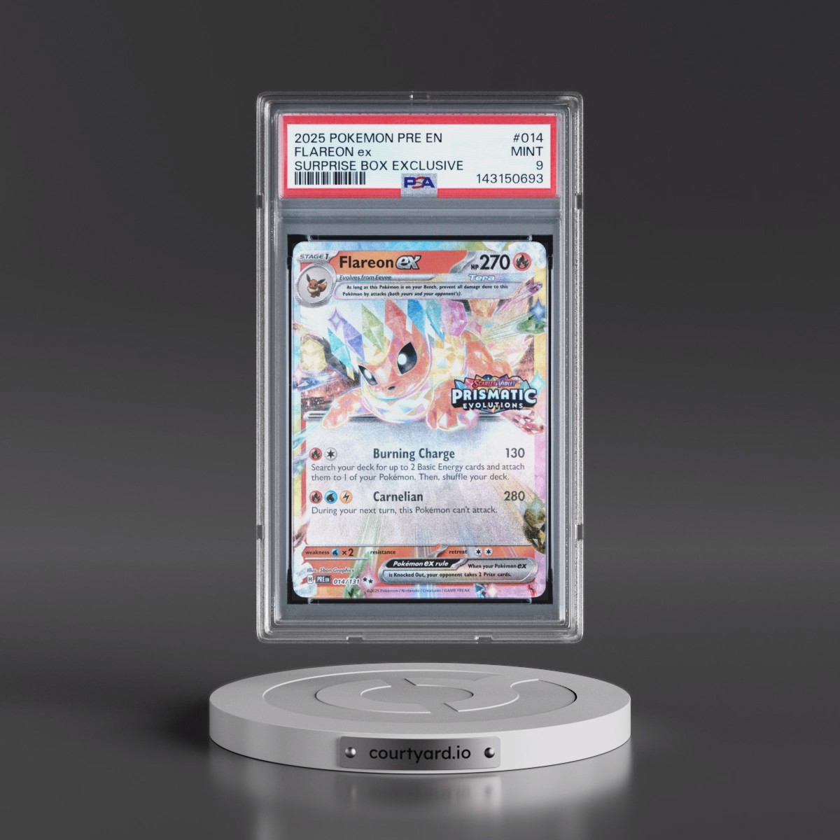 2025 Pokémon Pre EN-Prismatic Evolutions #014 Flareon EX - Holo Surprise Box Exclusive (PSA 9 MINT)