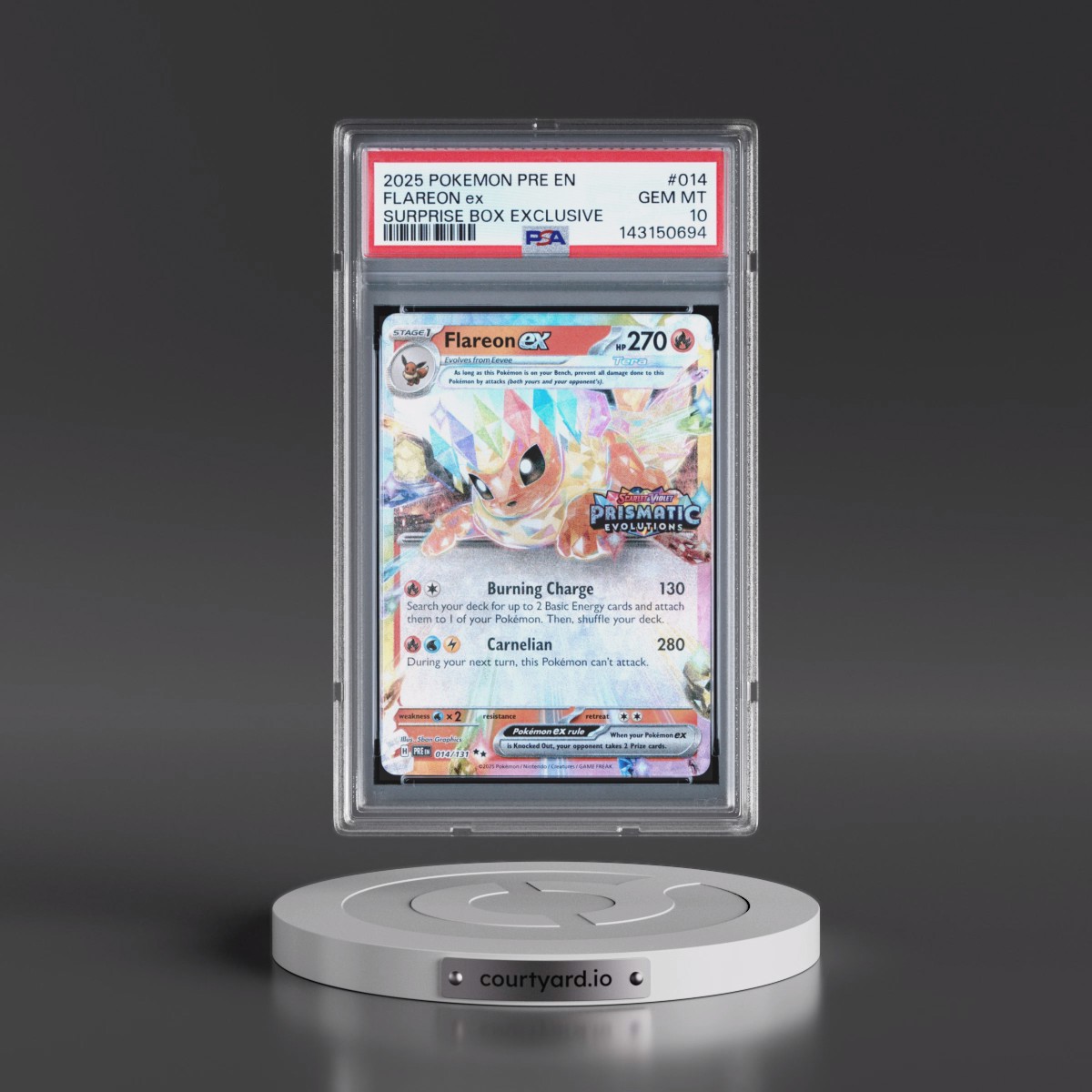 2025 Pokémon Pre EN-Prismatic Evolutions #014 Flareon EX - Holo Surprise Box Exclusive (PSA 10 GEM MINT)