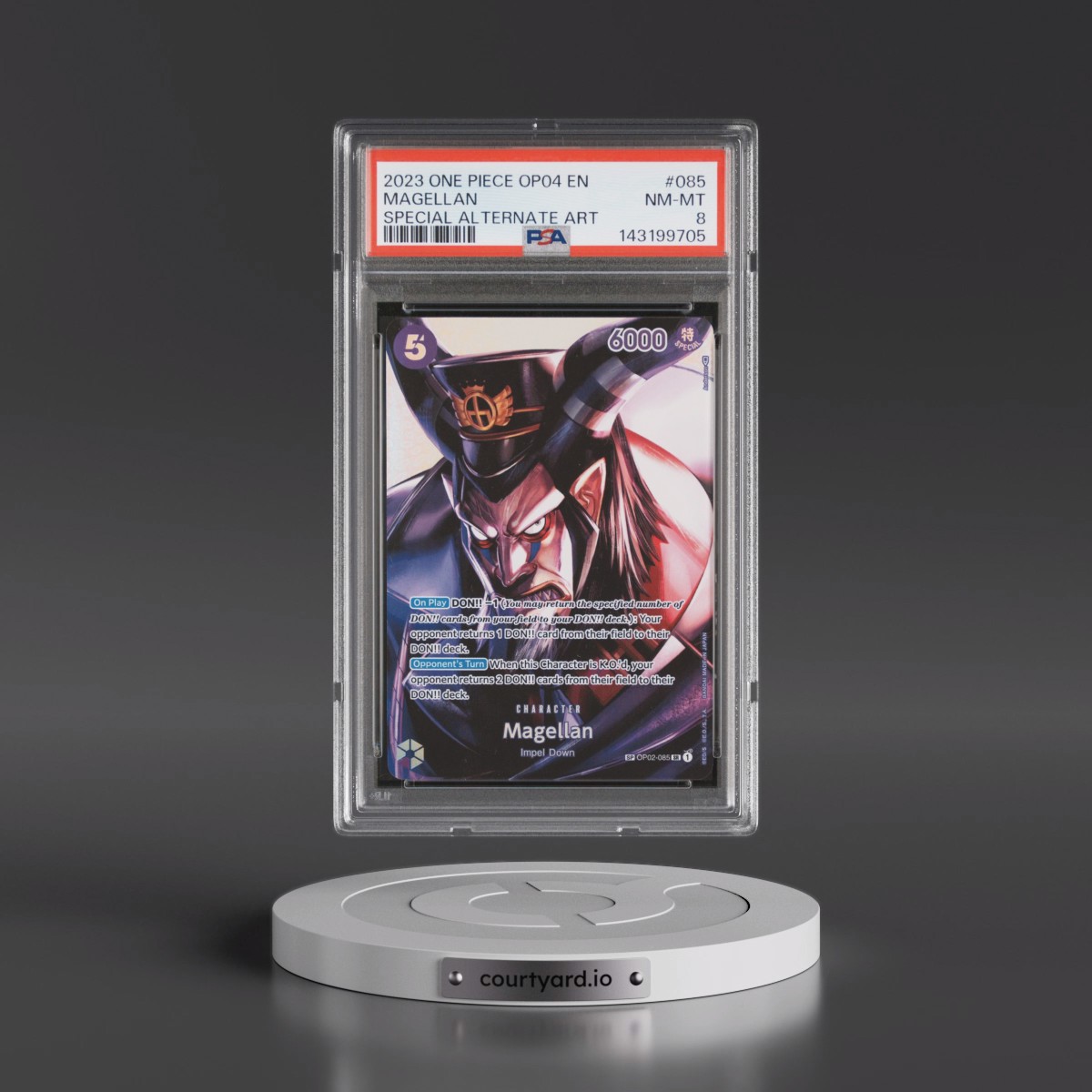 2023 One Piece OP04-Kingdoms of Intrigue #085 Magellan - Special Alternate Art (PSA 8 NM-MT)