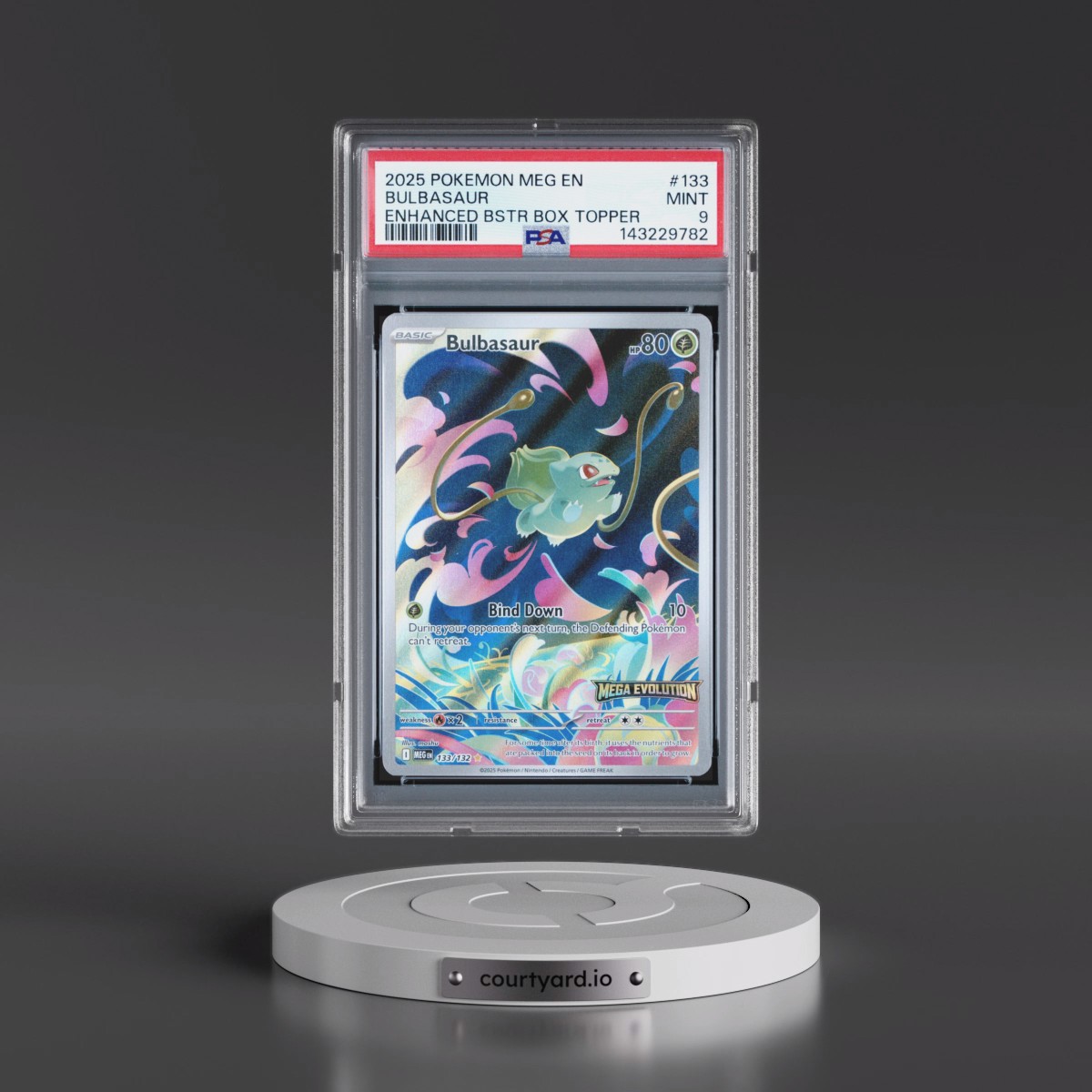 2025 Pokémon Meg EN-Mega Evolution #133 Bulbasaur - Enhanced Booster Box Topper (PSA 9 MINT)