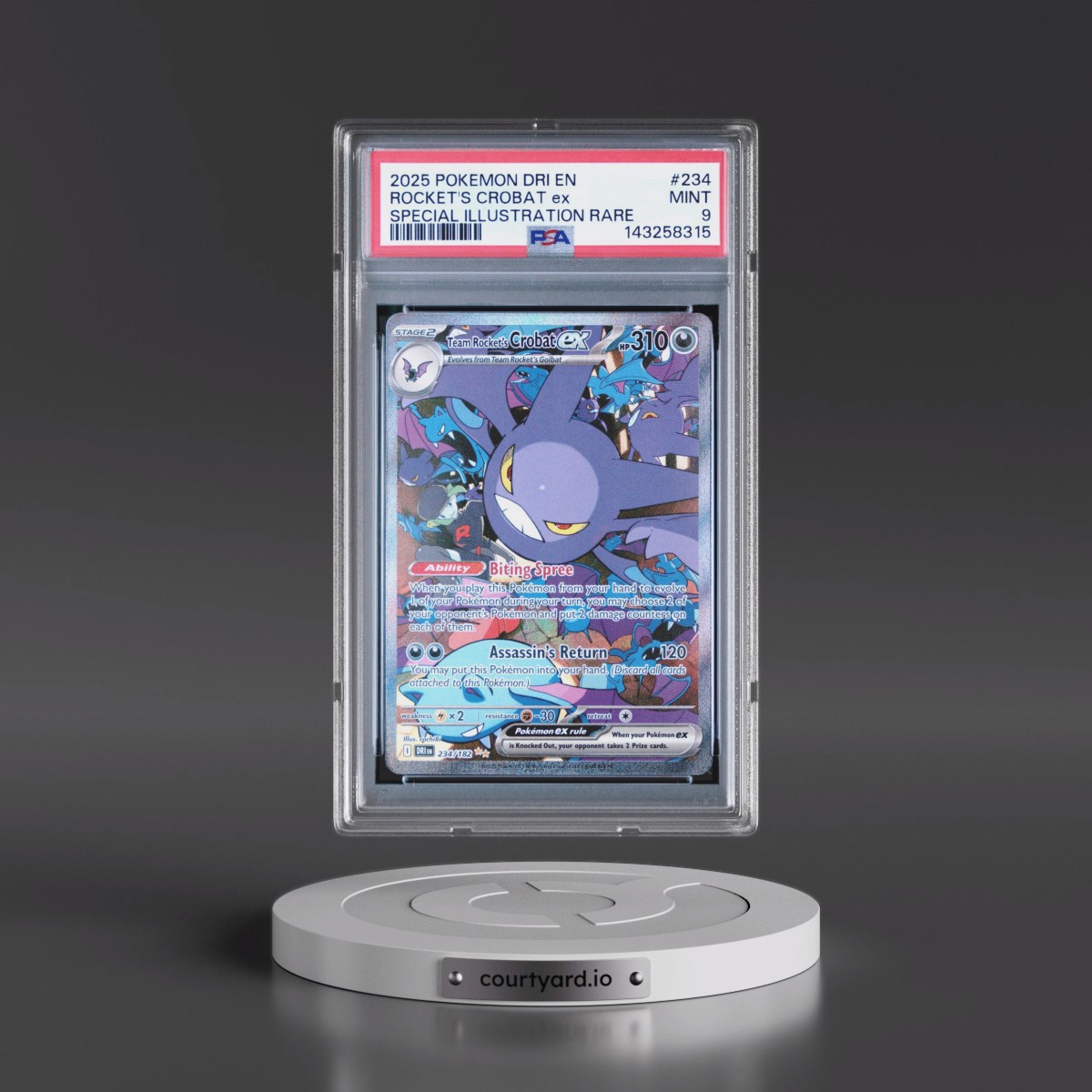 2025 Pokémon Dri EN-Destined Rivals #234 Team Rocket's Crobat EX - Holo Special Illustration Rare (PSA 9 MINT)