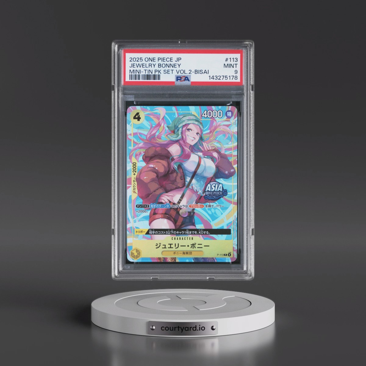 2025 One Piece Japanese Mini-Tin Pack Set Vol.2 #113 Jewelry Bonney - Bisai (PSA 9 MINT)