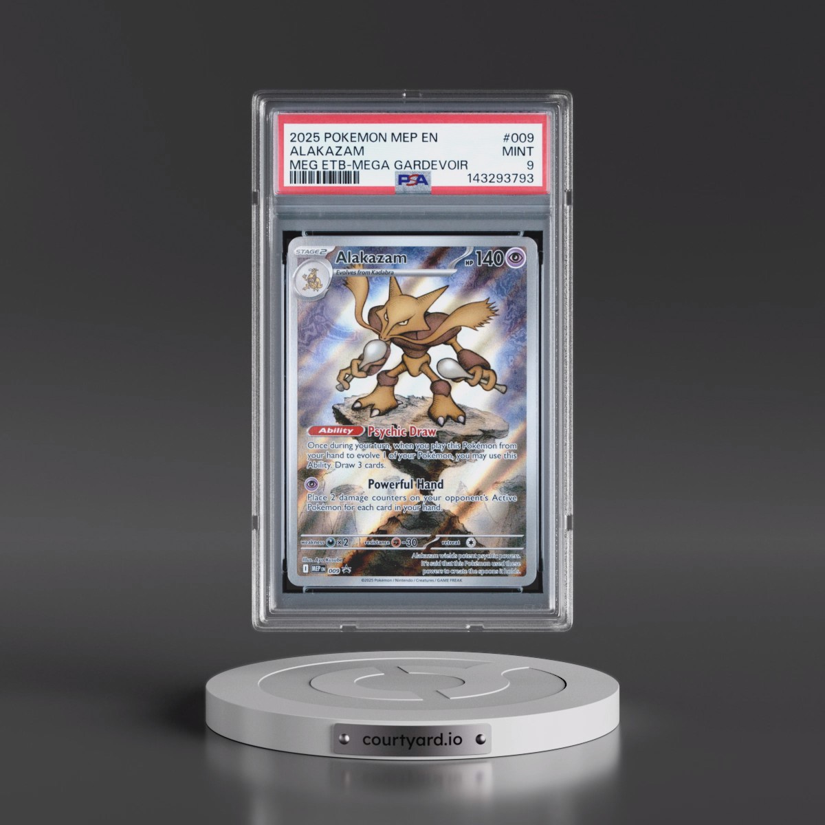 2025 Pokémon Mep EN-Me Black Star Promo #009 Alakazam - Mega Evolution Elite Trainer Box-Mega Gardevoir (PSA 9 MINT)