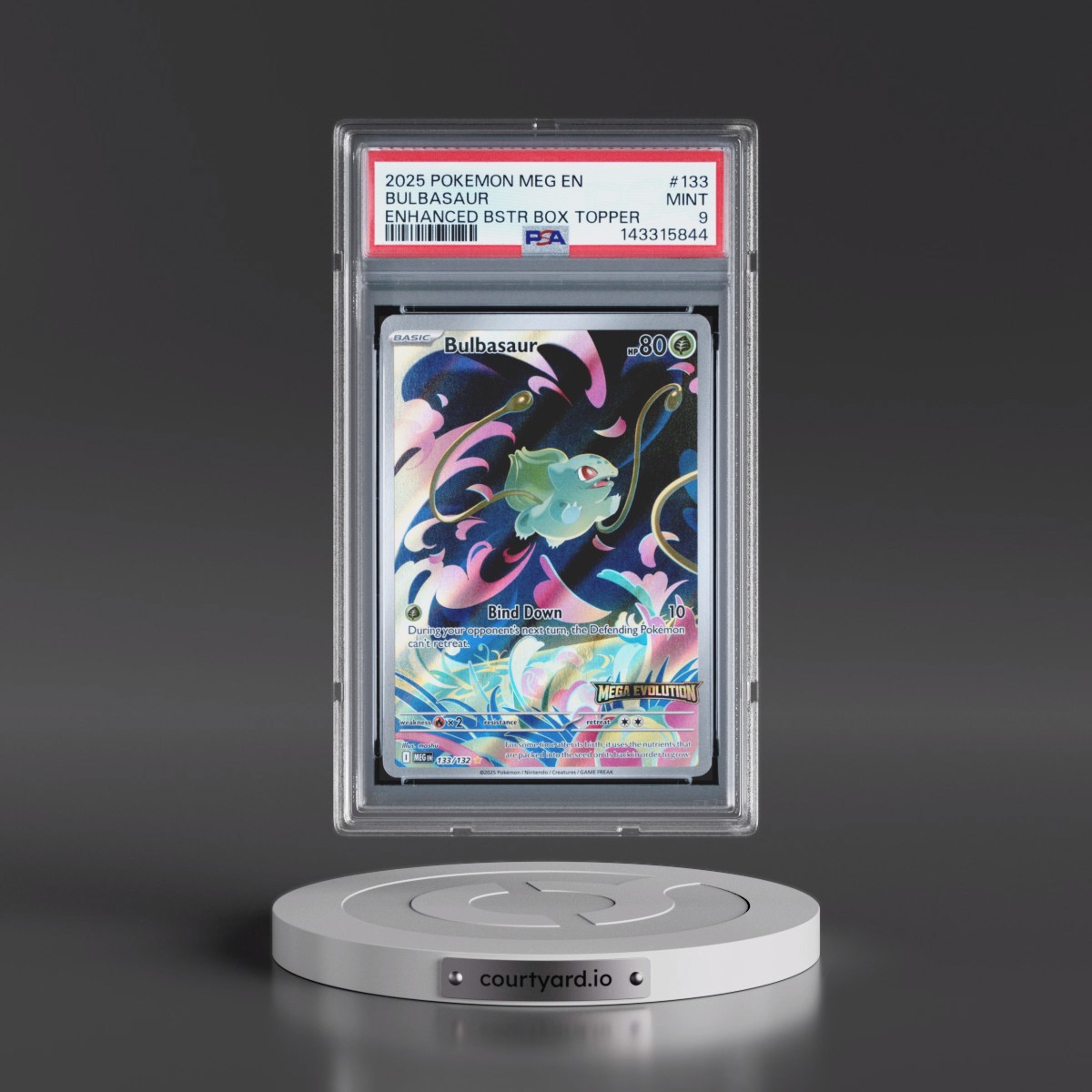 2025 Pokémon Meg EN-Mega Evolution #133 Bulbasaur - Enhanced Booster Box Topper (PSA 9 MINT)