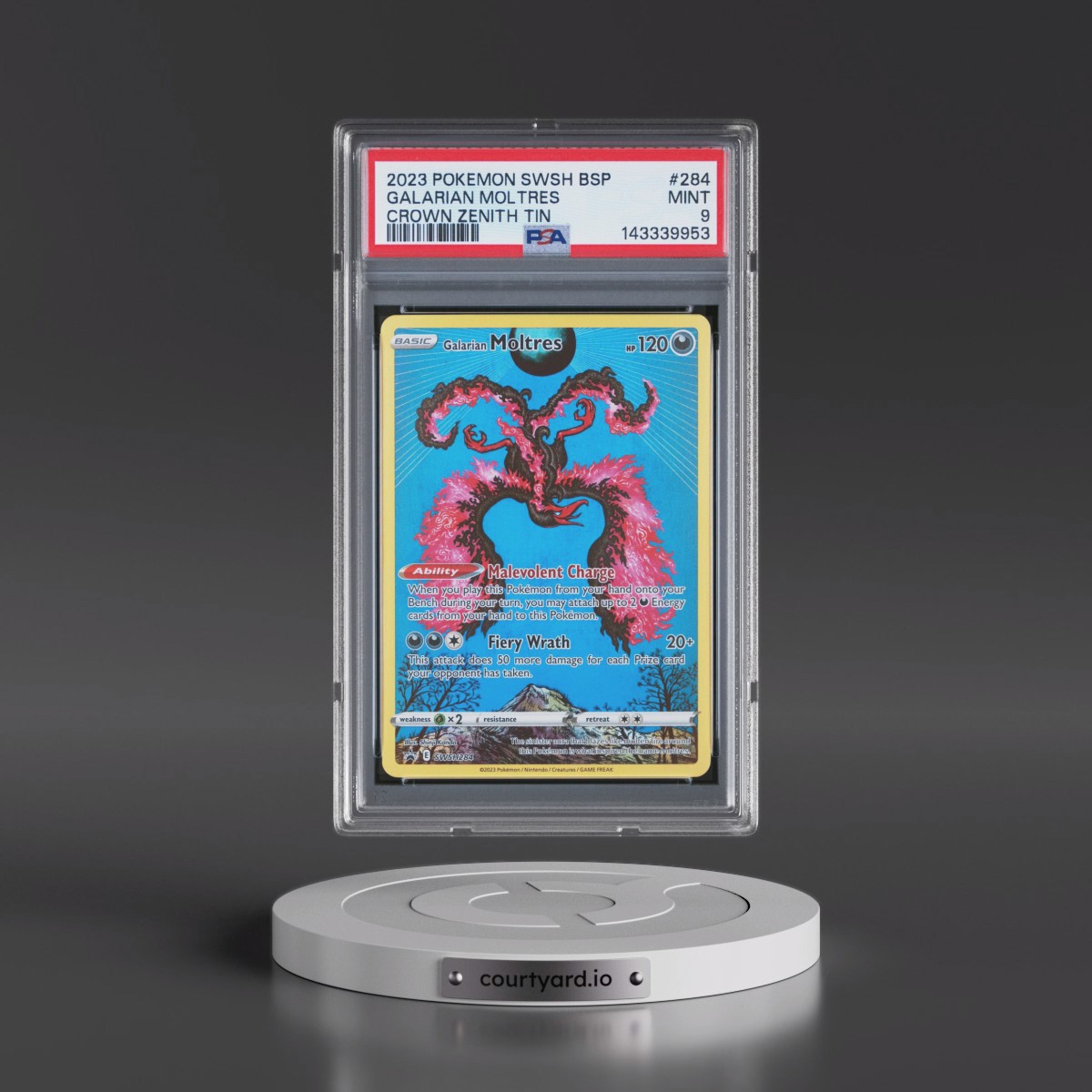 2023 Pokémon Swsh Black Star Promo #284 Galarian Moltres - Crown Zenith Tin (PSA 9 MINT)