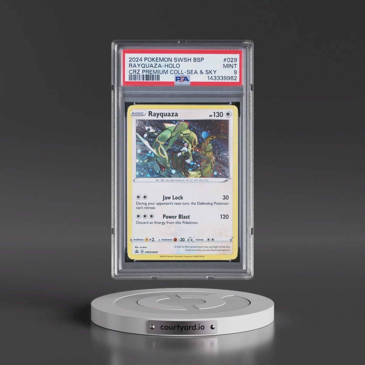 2024 Pokémon Swsh Black Star Promo #029 Rayquaza - Holo Crown Zenith Premium Collection Sea & Sky (PSA 9 MINT)