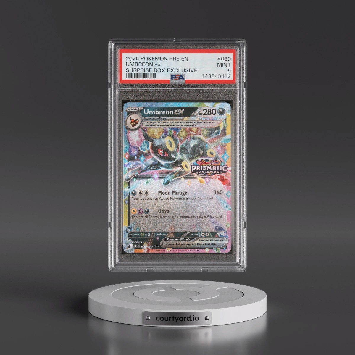 2025 Pokémon Pre EN-Prismatic Evolutions #060 Umbreon EX - Holo Surprise Box Exclusive (PSA 9 MINT)