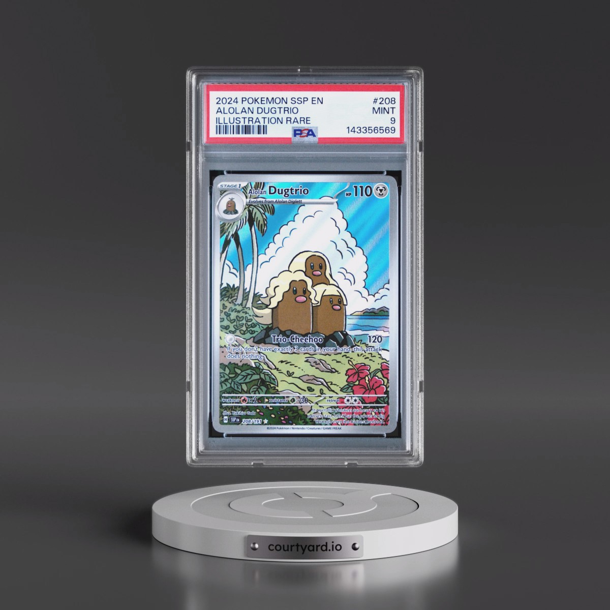 2024 Pokémon Ssp EN-Surging Sparks #208 Alolan Dugtrio - Illustration Rare (PSA 9 MINT)