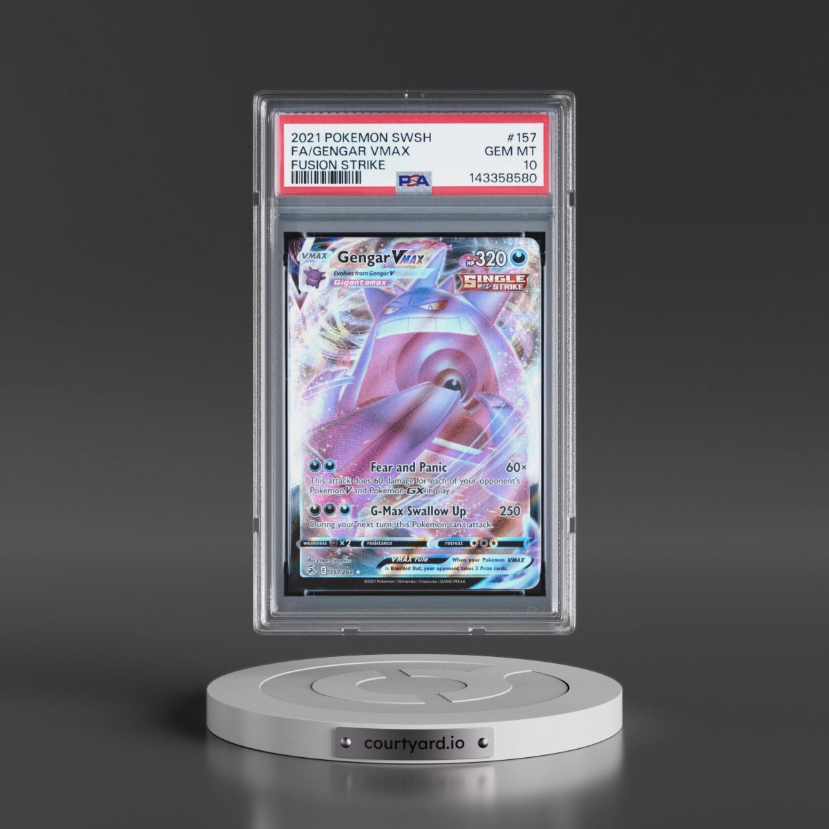 2021 Pokémon Sword & Shield Fusion Strike #157 Gengar Vmax - Full Art (PSA 10 GEM MINT)