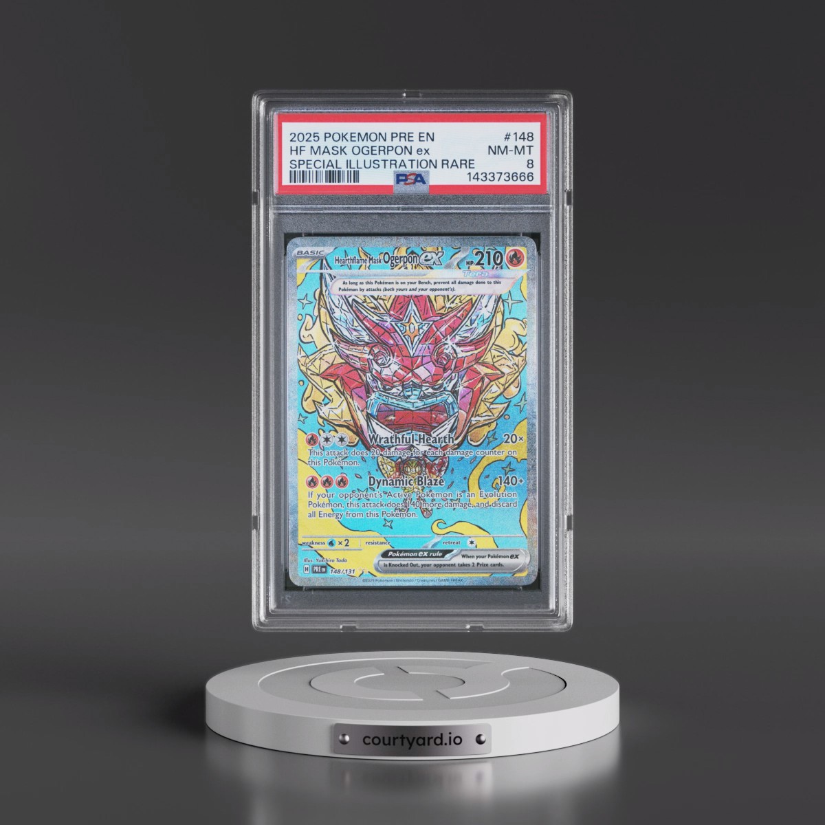 2025 Pokémon Pre EN-Prismatic Evolutions #148 Hearthflame Mask Ogerpon EX - Holo Special Illustration Rare (PSA 8 NM-MT)