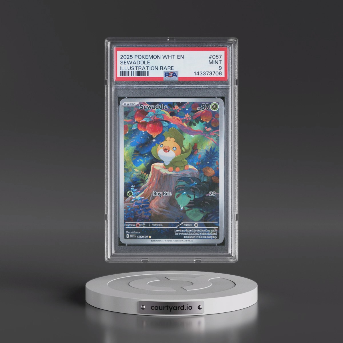 2025 Pokémon Wht EN-White Flare #087 Sewaddle - Illustration Rare (PSA 9 MINT)