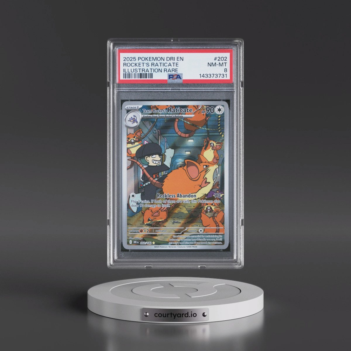 2025 Pokémon Dri EN-Destined Rivals #202 Team Rocket's Raticate - Illustration Rare (PSA 8 NM-MT)