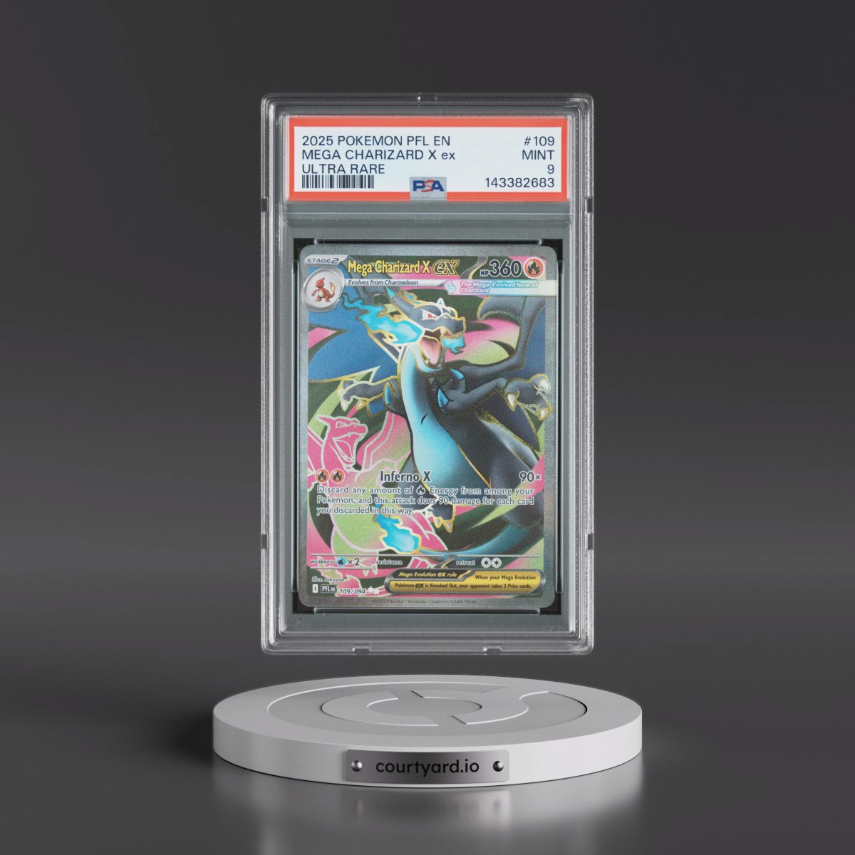 2025 Pokémon Pfl EN-Phantasmal Flames #109 Mega Charizard X EX - Holo Ultra Rare (PSA 9 MINT)