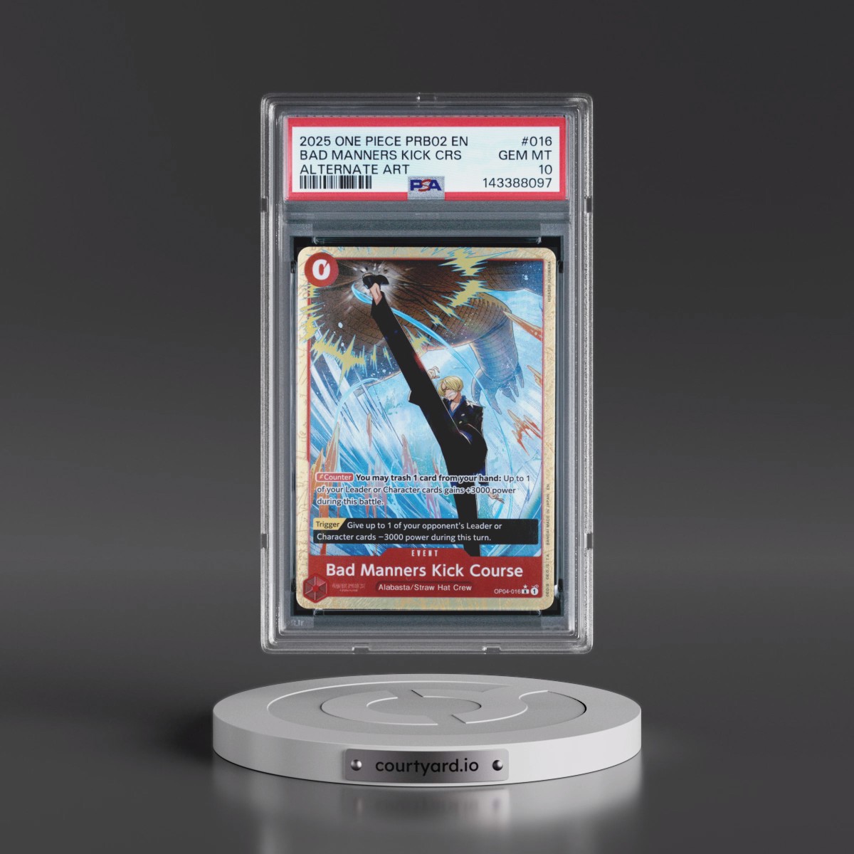 2025 One Piece PRB02-Premium Booster -One Piece Card the Best- Vol.2 #016 Bad Manners Kick Course - Alternate Art (PSA 10 GEM MINT)