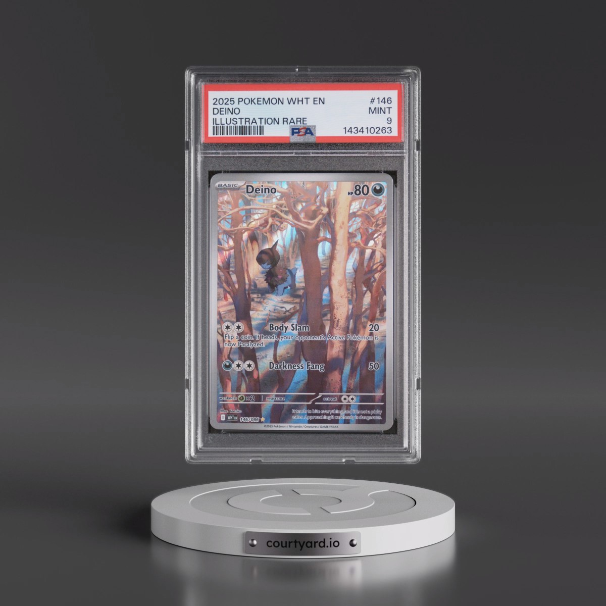 2025 Pokémon Wht EN-White Flare #146 Deino - Illustration Rare (PSA 9 MINT)