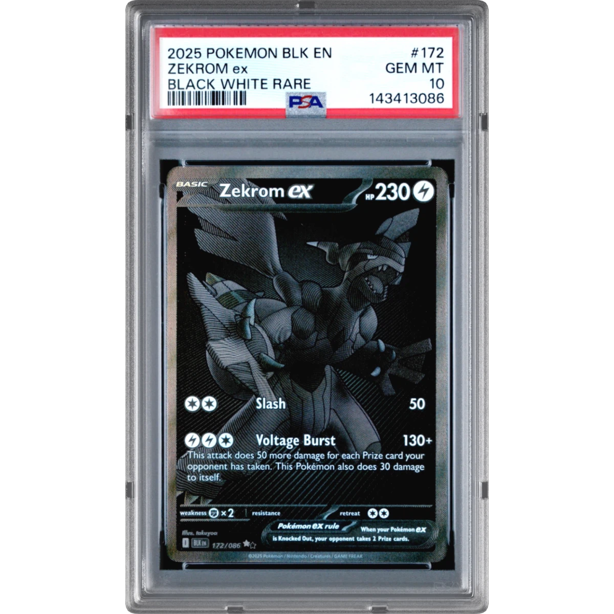 2025 Pokémon Blk EN-Black Bolt #172 Zekrom EX - Holo Black White Rare (PSA 10 GEM MINT)