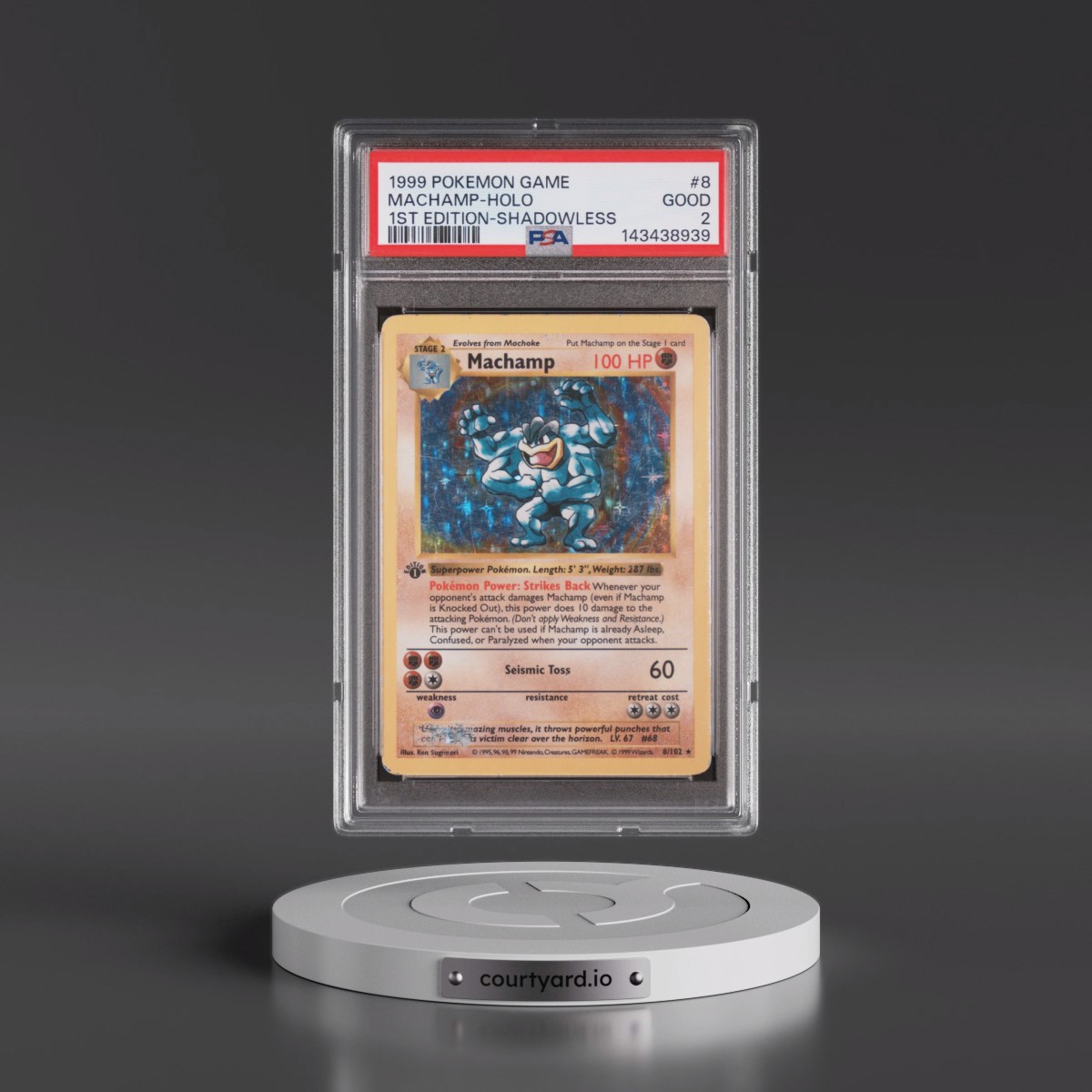 1999 Pokémon Game #8 Machamp - 1st Edition Holo Shadowless (PSA 2 GOOD)