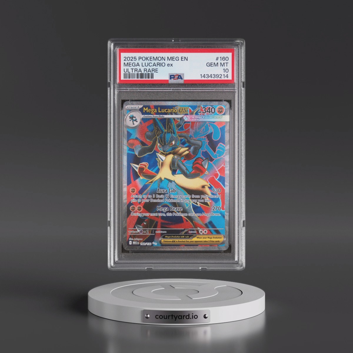 2025 Pokémon Meg EN-Mega Evolution #160 Mega Lucario EX - Holo Ultra Rare (PSA 10 GEM MINT)