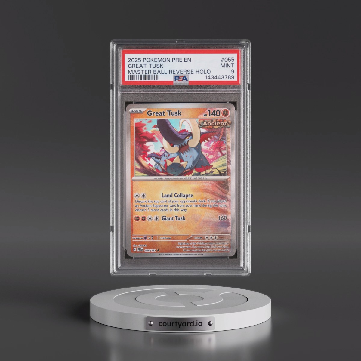 2025 Pokémon Pre EN-Prismatic Evolutions #055 Great Tusk - Reverse Holo Master Ball (PSA 9 MINT)