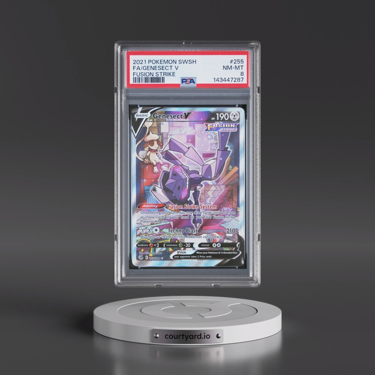 2021 Pokémon Sword & Shield Fusion Strike #255 Genesect V - Holo Full Art (PSA 8 NM-MT)