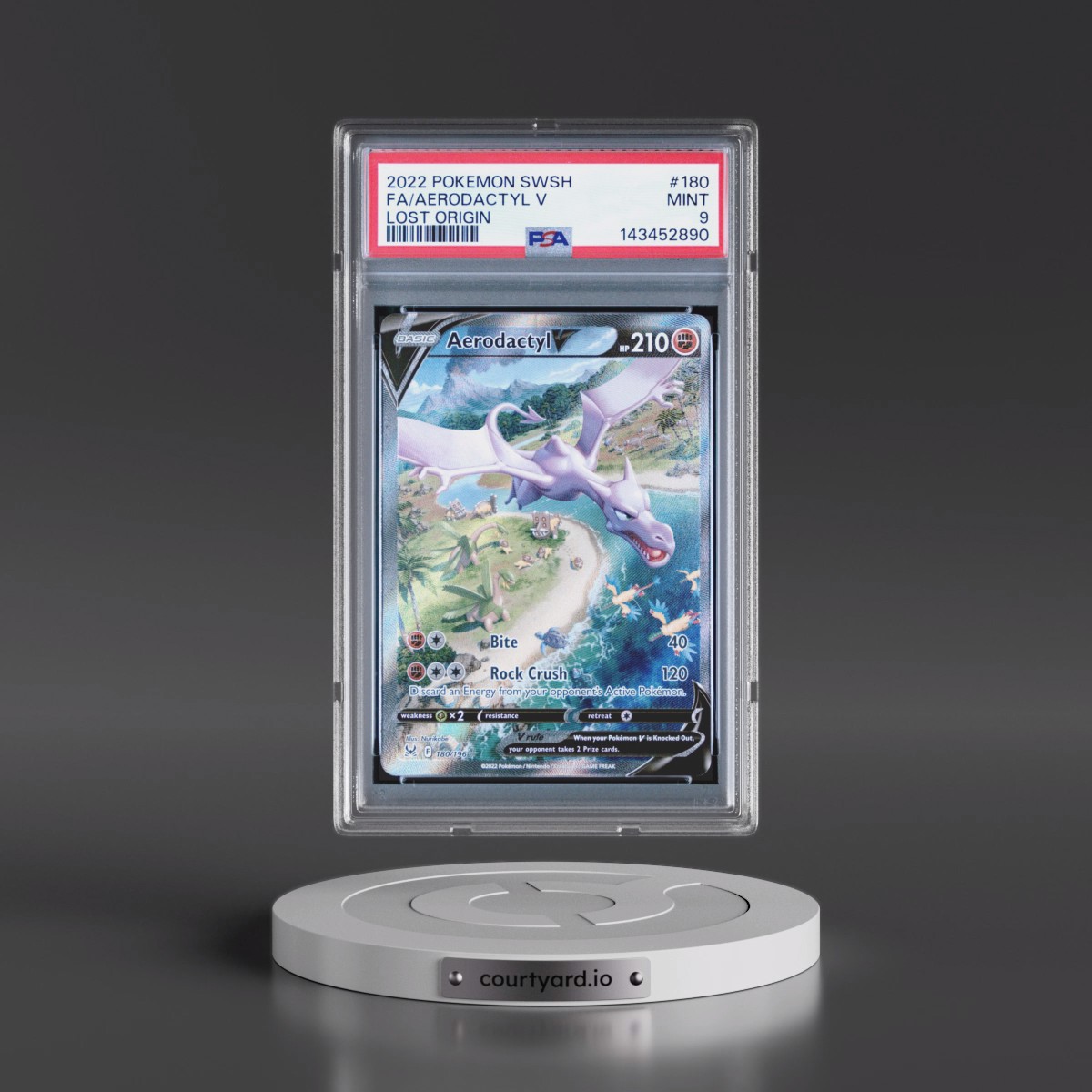 2022 Pokémon Sword & Shield Lost Origin #180 Aerodactyl V - Holo Full Art (PSA 9 MINT)
