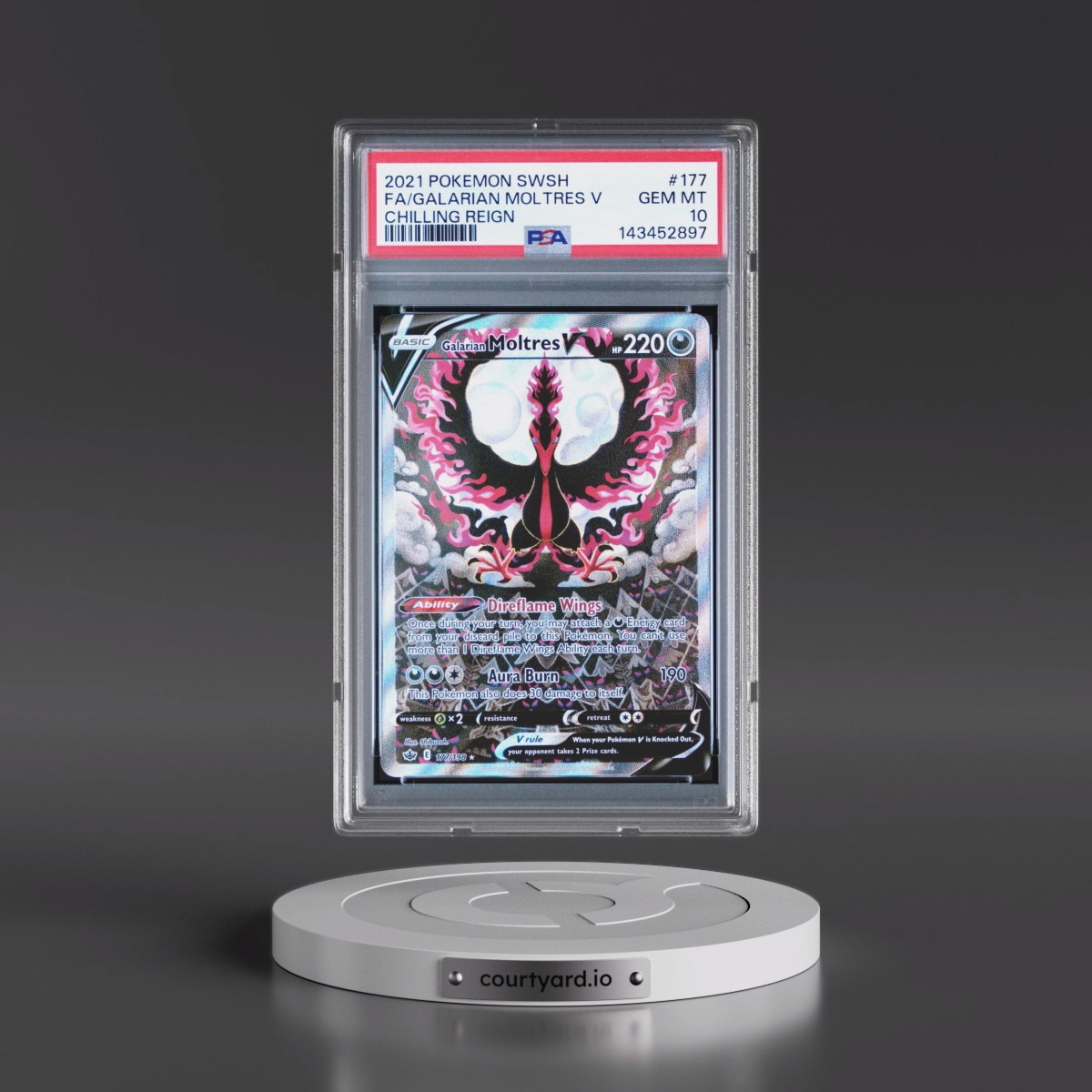 2021 Pokémon Sword & Shield Chilling Reign #177 Galarian Moltres V - Holo Full Art (PSA 10 GEM MINT)